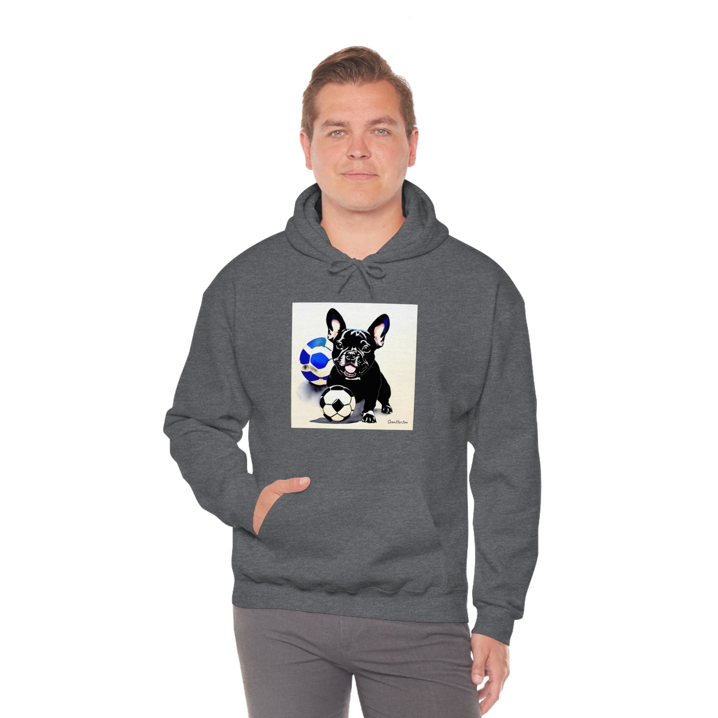 Frenchie with a Soccer Ball Unisex Heavy Blend™ Hooded Sweatshirt