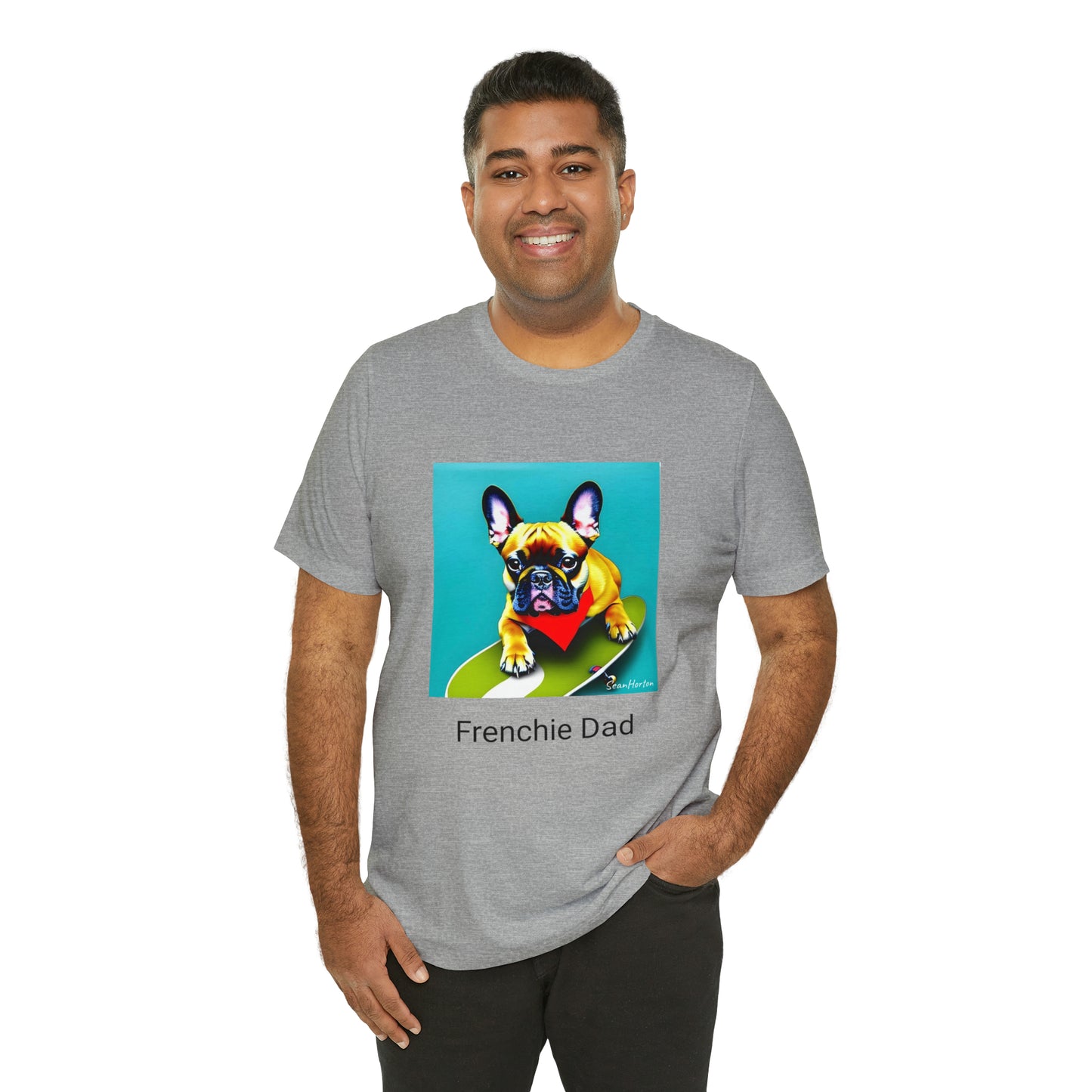 Frenchie on a Skateboard #2/Frenchie Dad Unisex Jersey Short Sleeve Tee