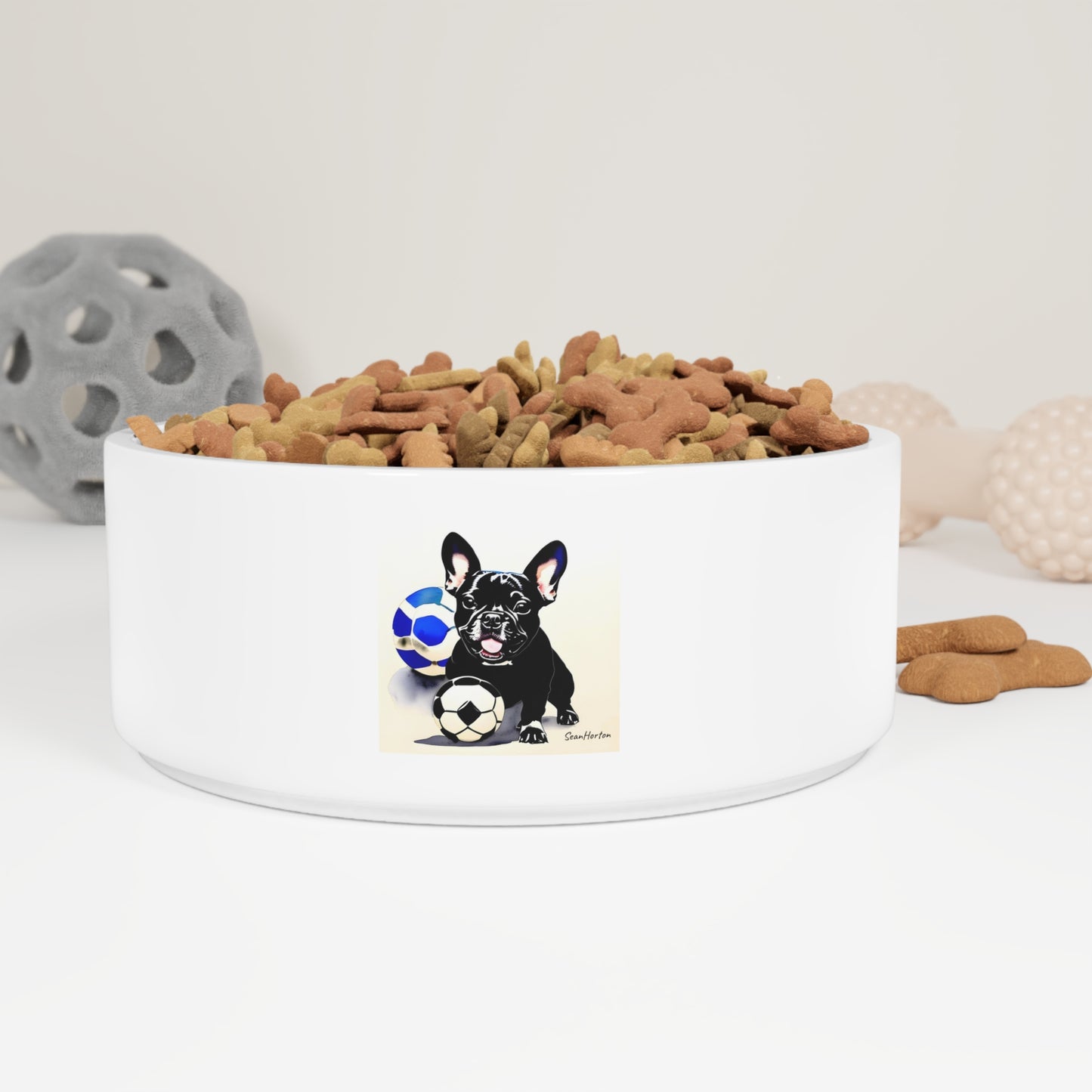 Frenchie with a Soccer Ball Pet Bowl