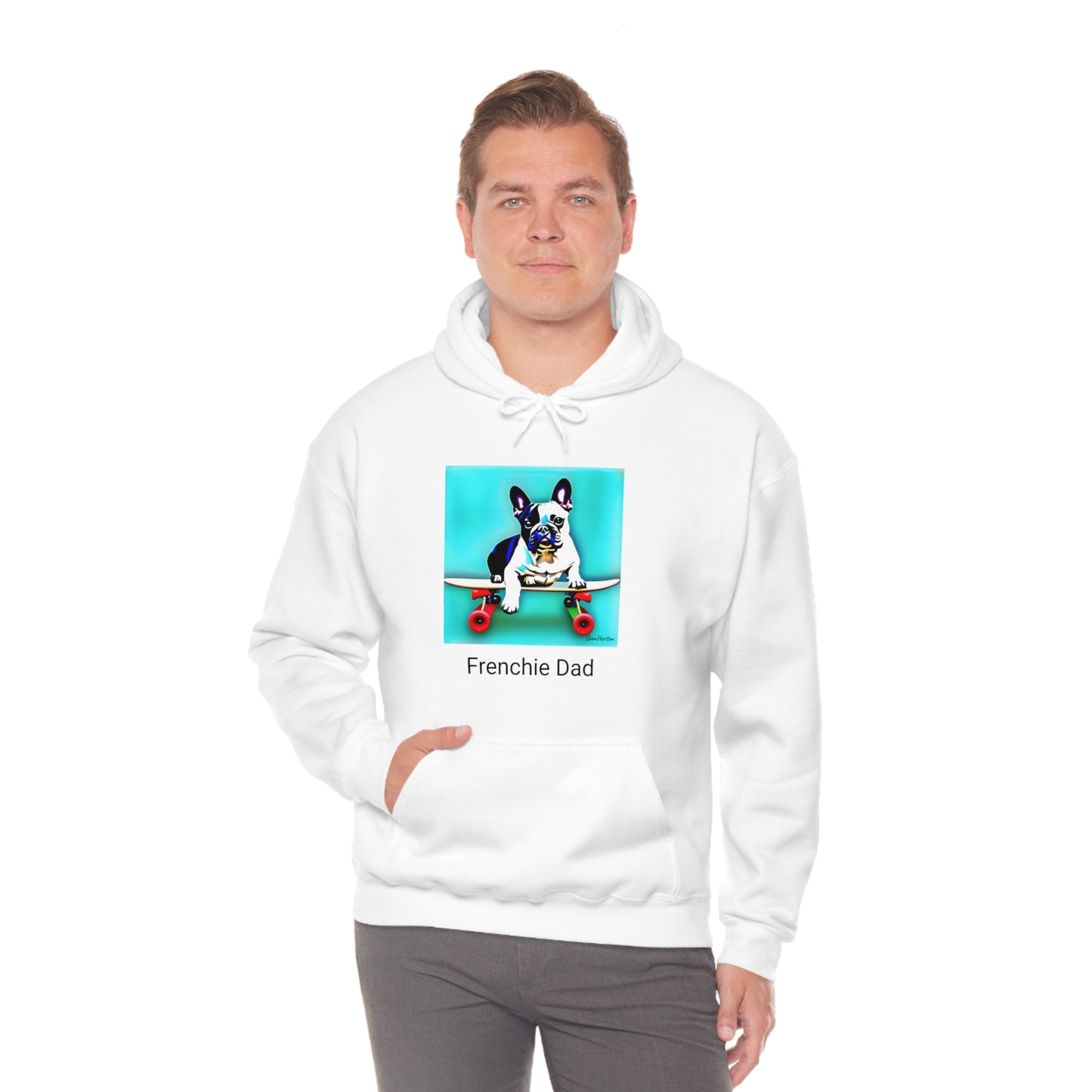 Frenchie on a Skateboard/Frenchie Dad Unisex Heavy Blend™ Hooded Sweatshirt