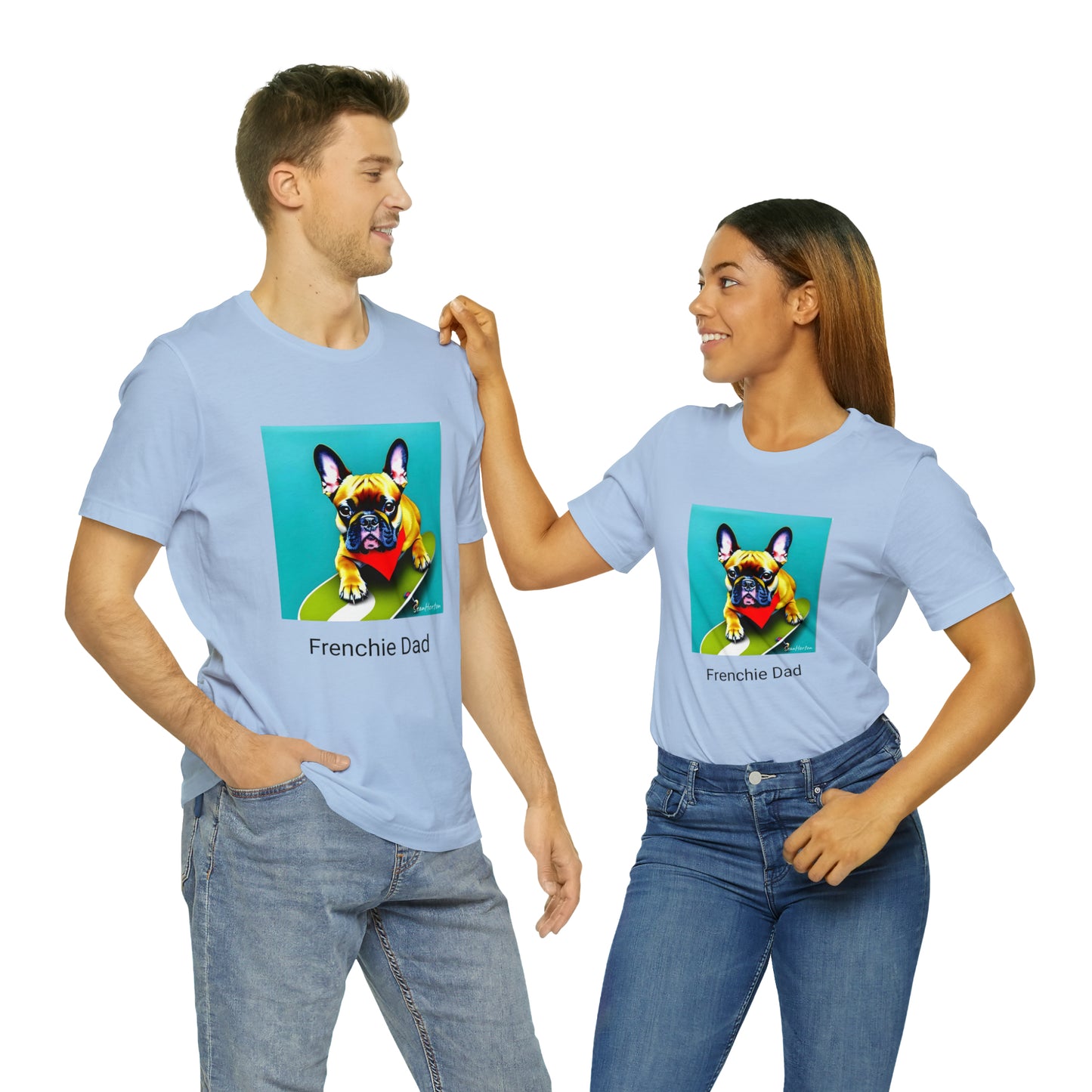 Frenchie on a Skateboard #2/Frenchie Dad Unisex Jersey Short Sleeve Tee