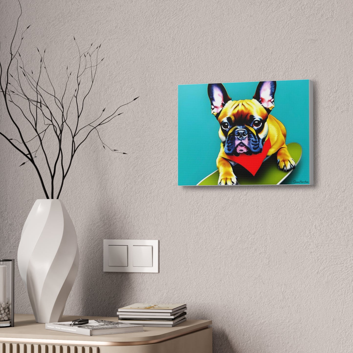 Frenchie on a Skateboard #2 (Horizontal) Canvas Stretched, 1.5''