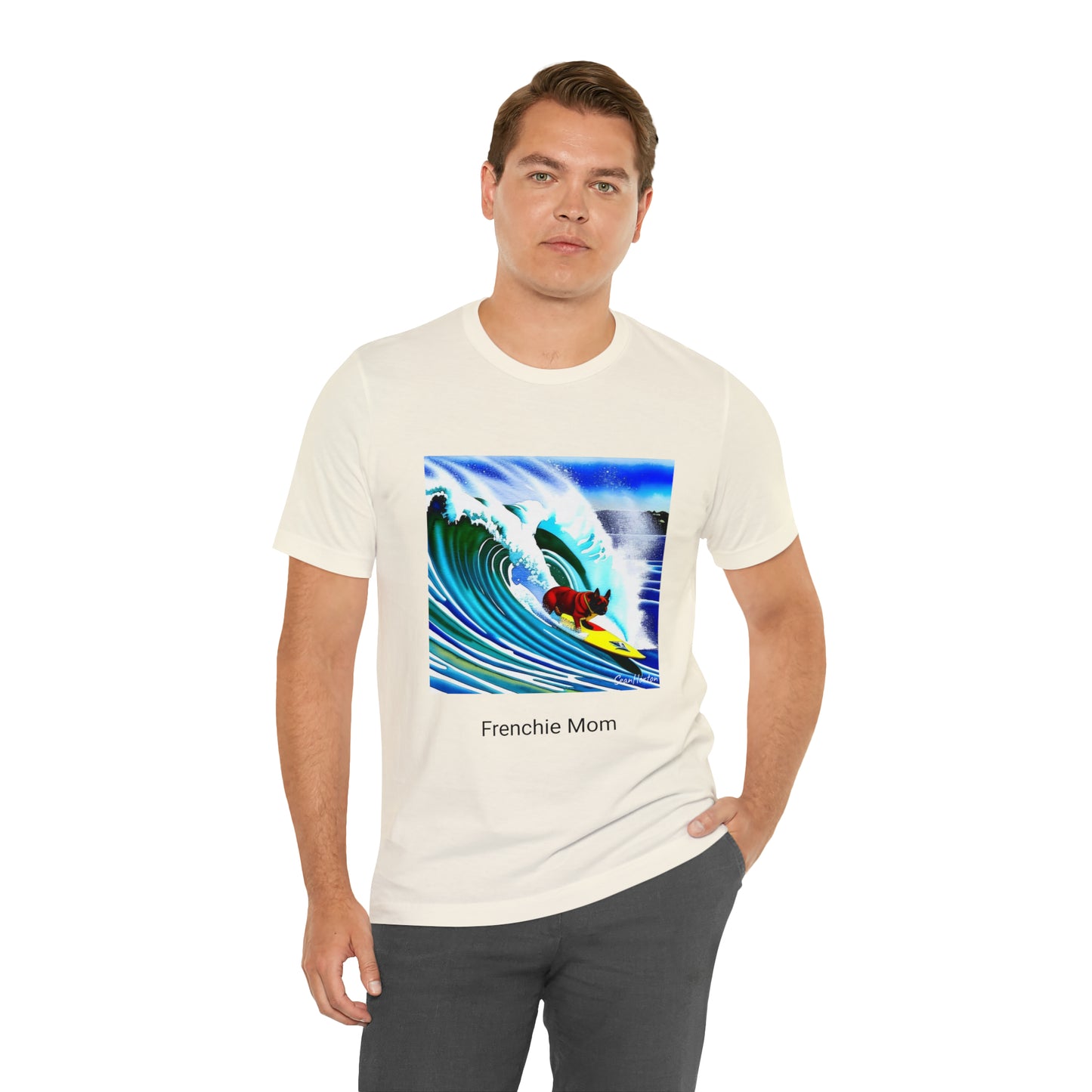Surfing Frenchie/Frenchie Mom Unisex Jersey Short Sleeve Tee