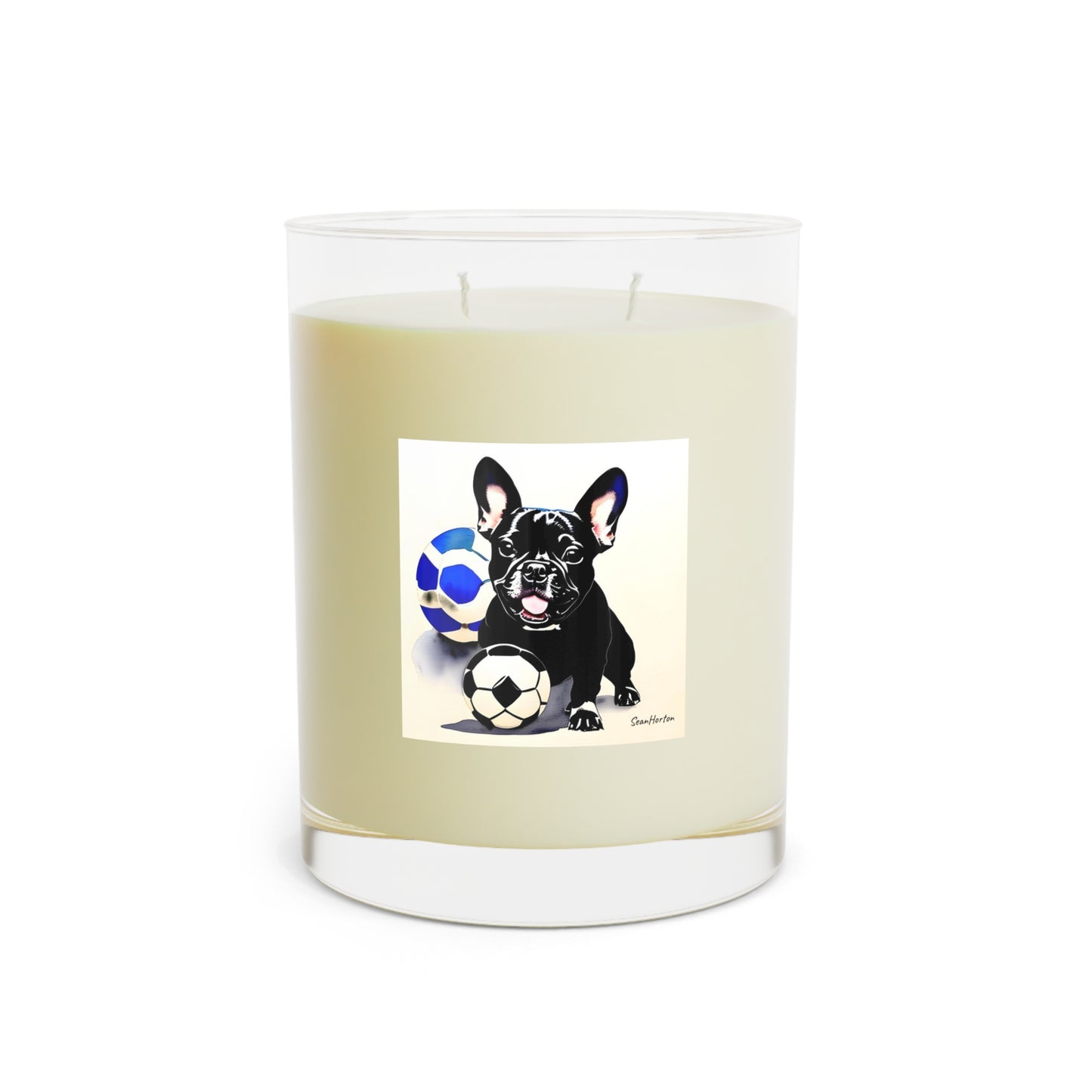 Frenchie with a Soccer Ball Scented Candle - Full Glass, 11oz