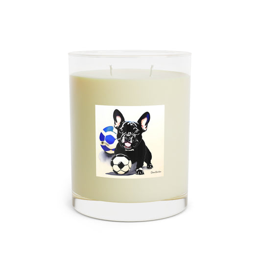 Frenchie with a Soccer Ball Scented Candle - Full Glass, 11oz