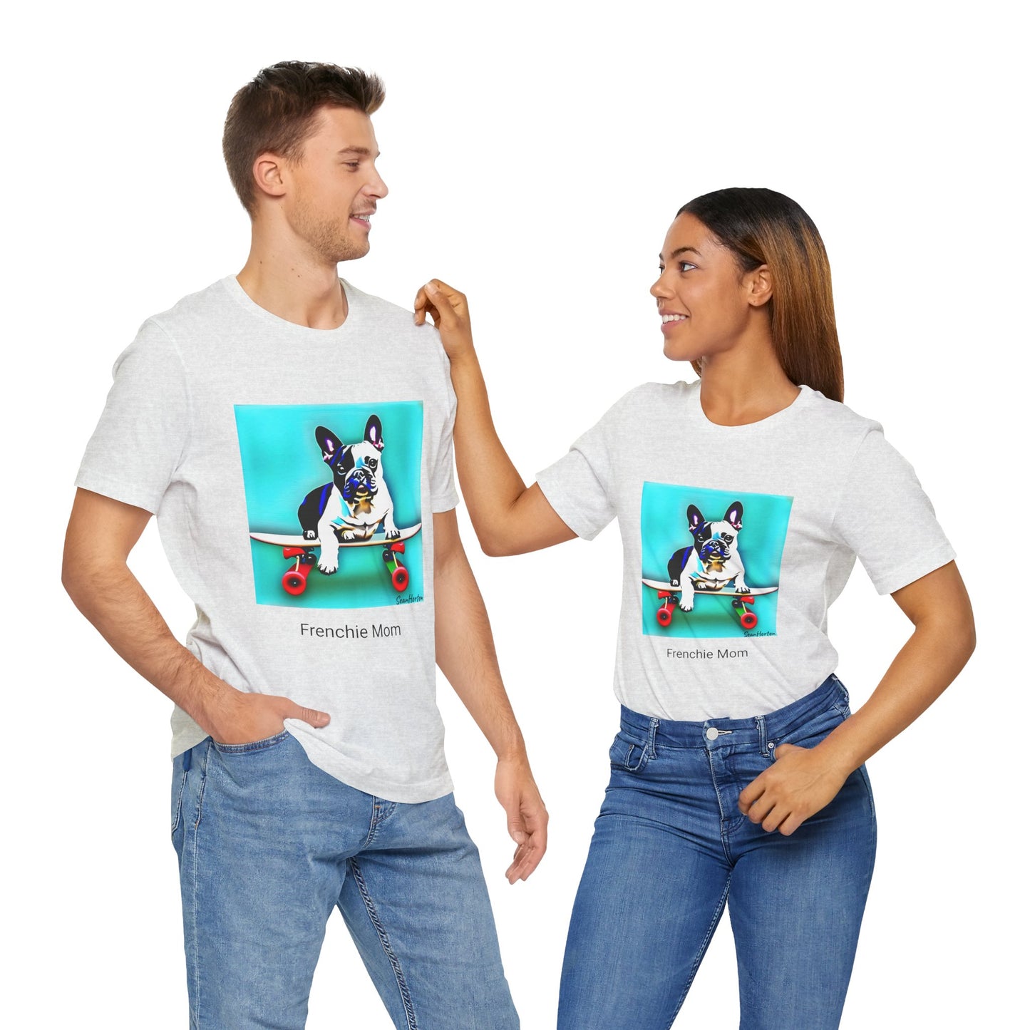 Frenchie on a Skateboard/Frenchie Mom Unisex Jersey Short Sleeve Tee