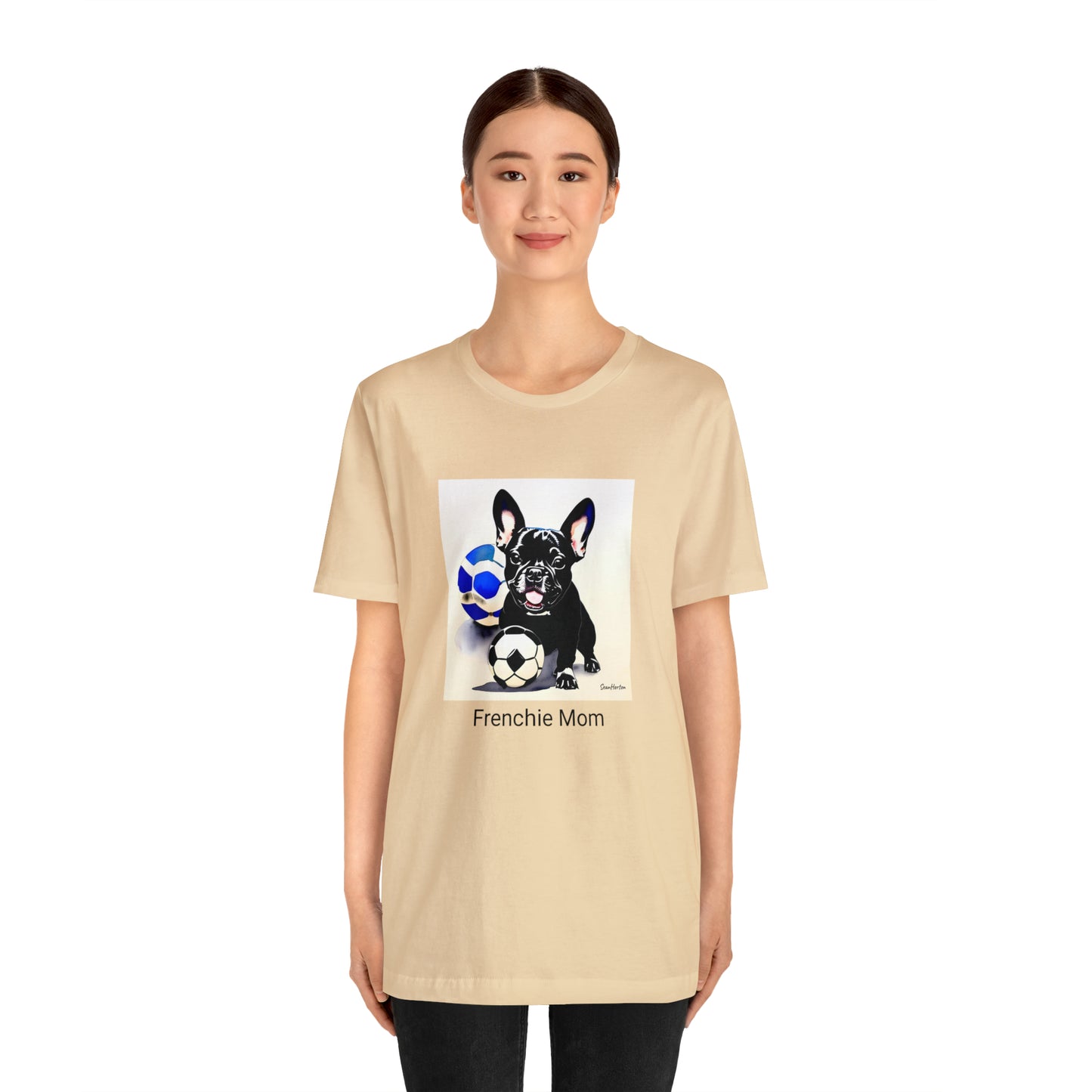 Frenchie with Soccer Ball/Frenchie Mom Unisex Jersey Short Sleeve Tee
