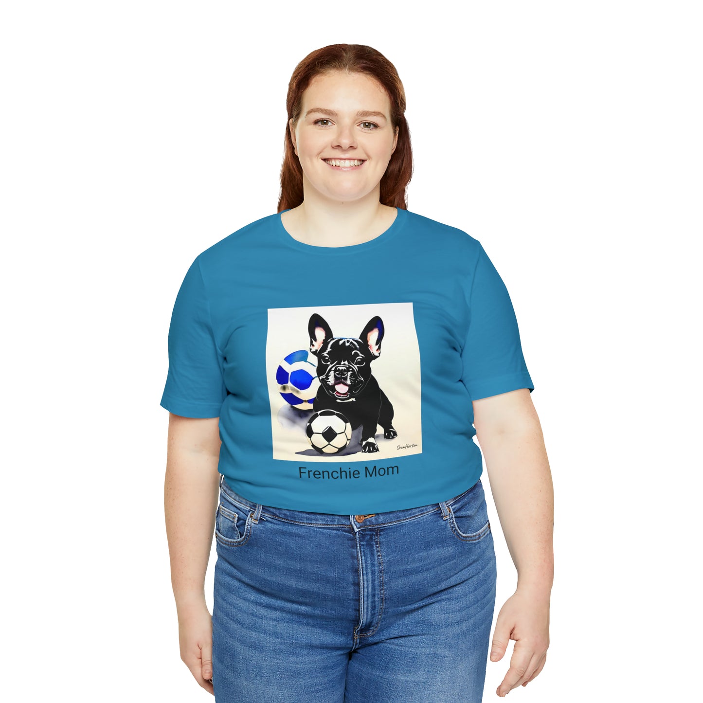 Frenchie with Soccer Ball/Frenchie Mom Unisex Jersey Short Sleeve Tee
