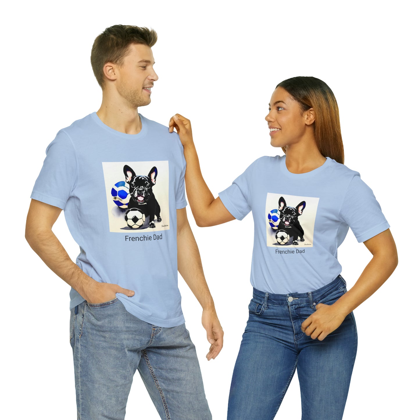 Frenchie with Soccer Ball/Frenchie Dad Unisex Jersey Short Sleeve Tee