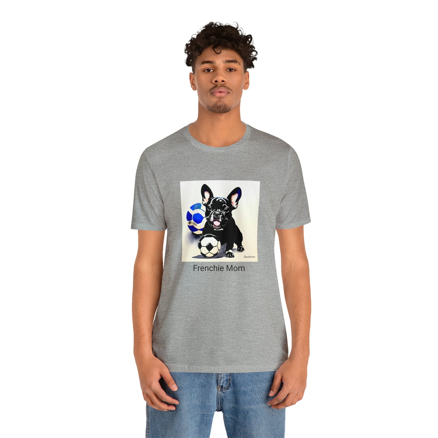 Frenchie with Soccer Ball/Frenchie Mom Unisex Jersey Short Sleeve Tee