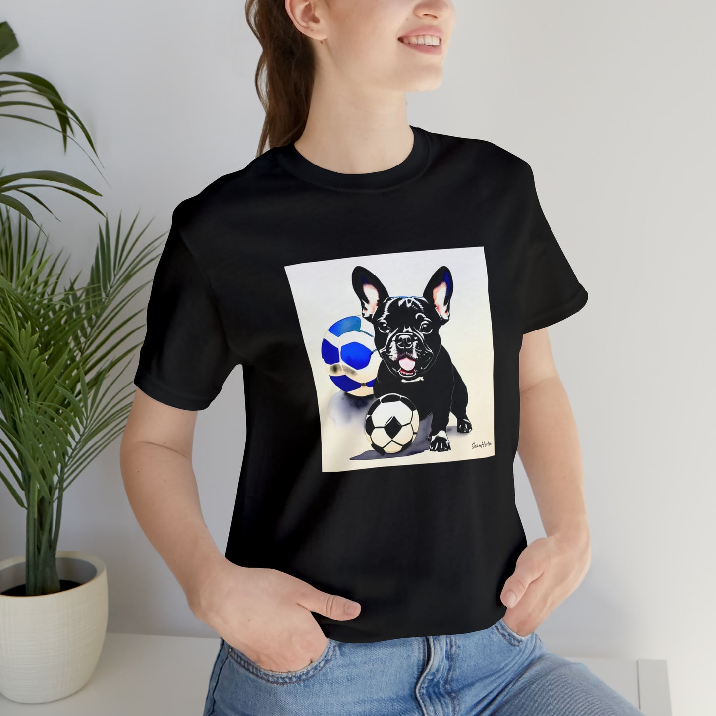 Frenchie with Soccer Ball Unisex Jersey Short Sleeve Tee