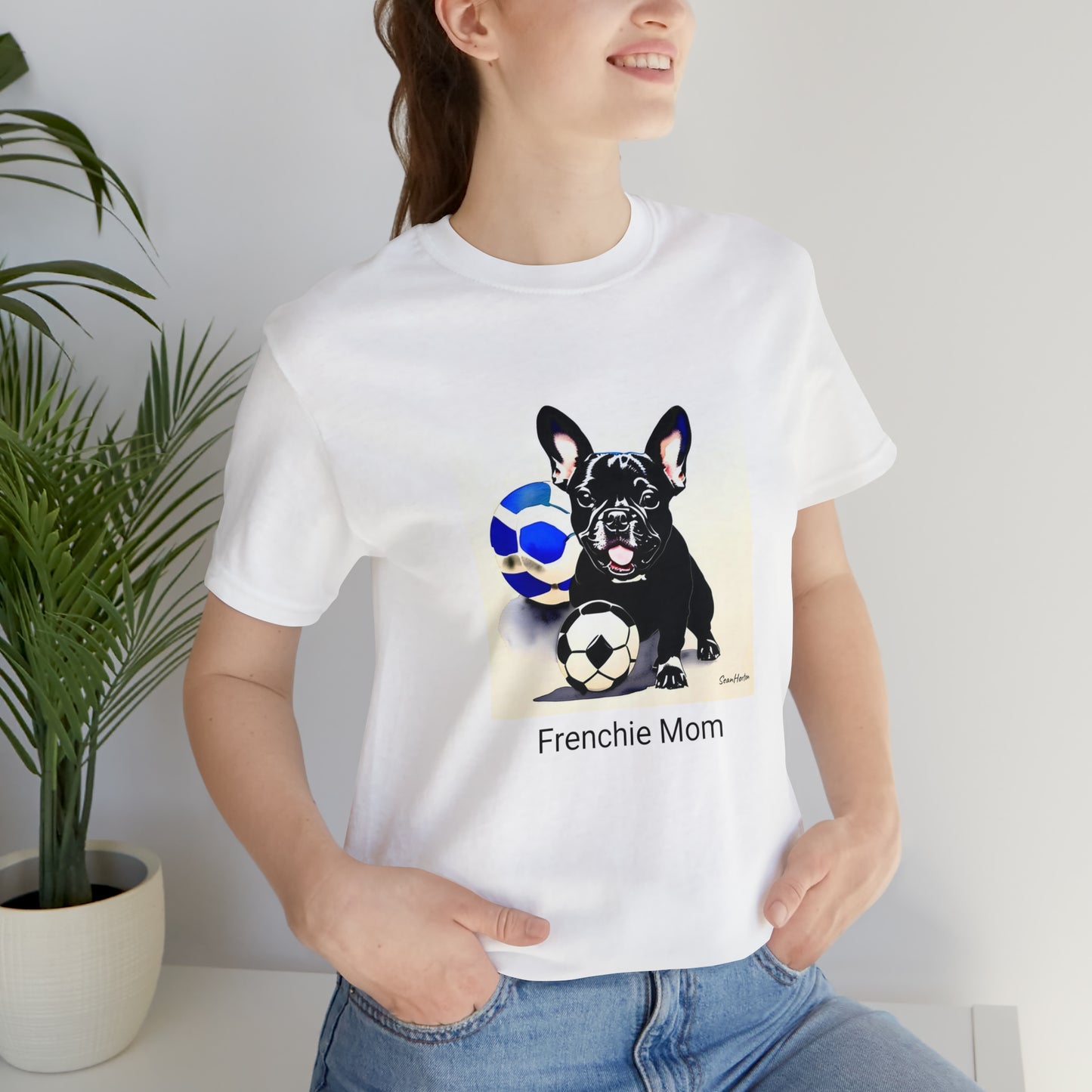 Frenchie with Soccer Ball/Frenchie Mom Unisex Jersey Short Sleeve Tee