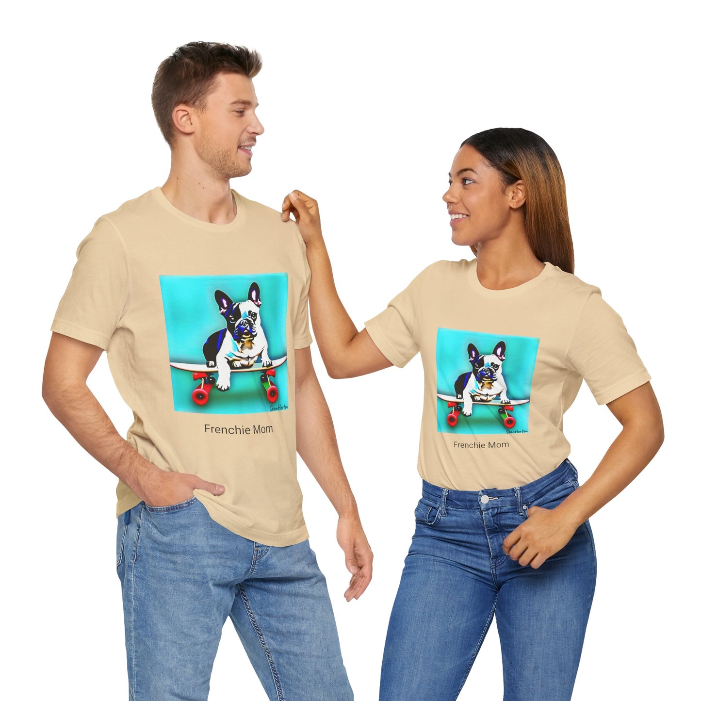 Frenchie on a Skateboard/Frenchie Mom Unisex Jersey Short Sleeve Tee