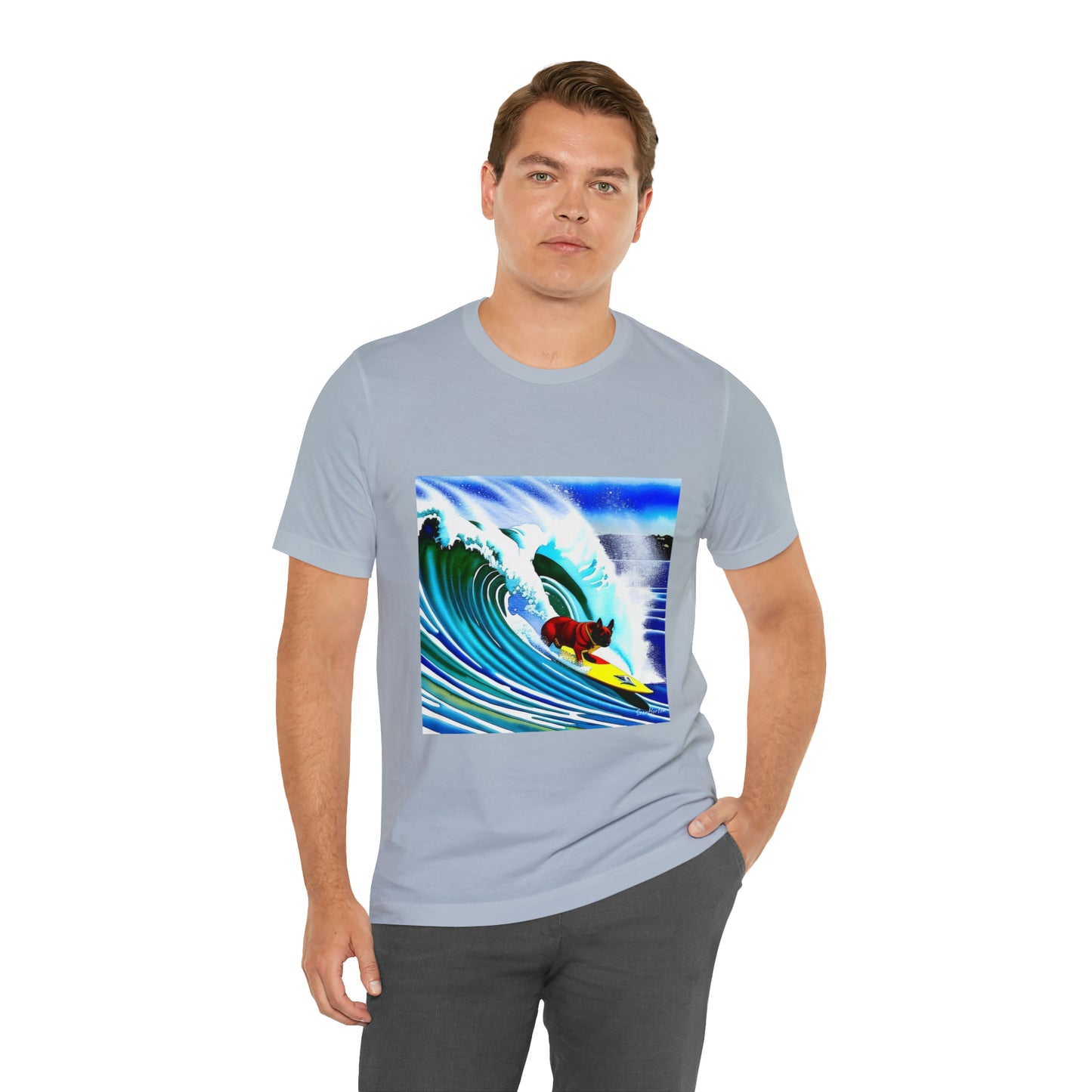 Surfing Frenchie Unisex Jersey Short Sleeve Tee