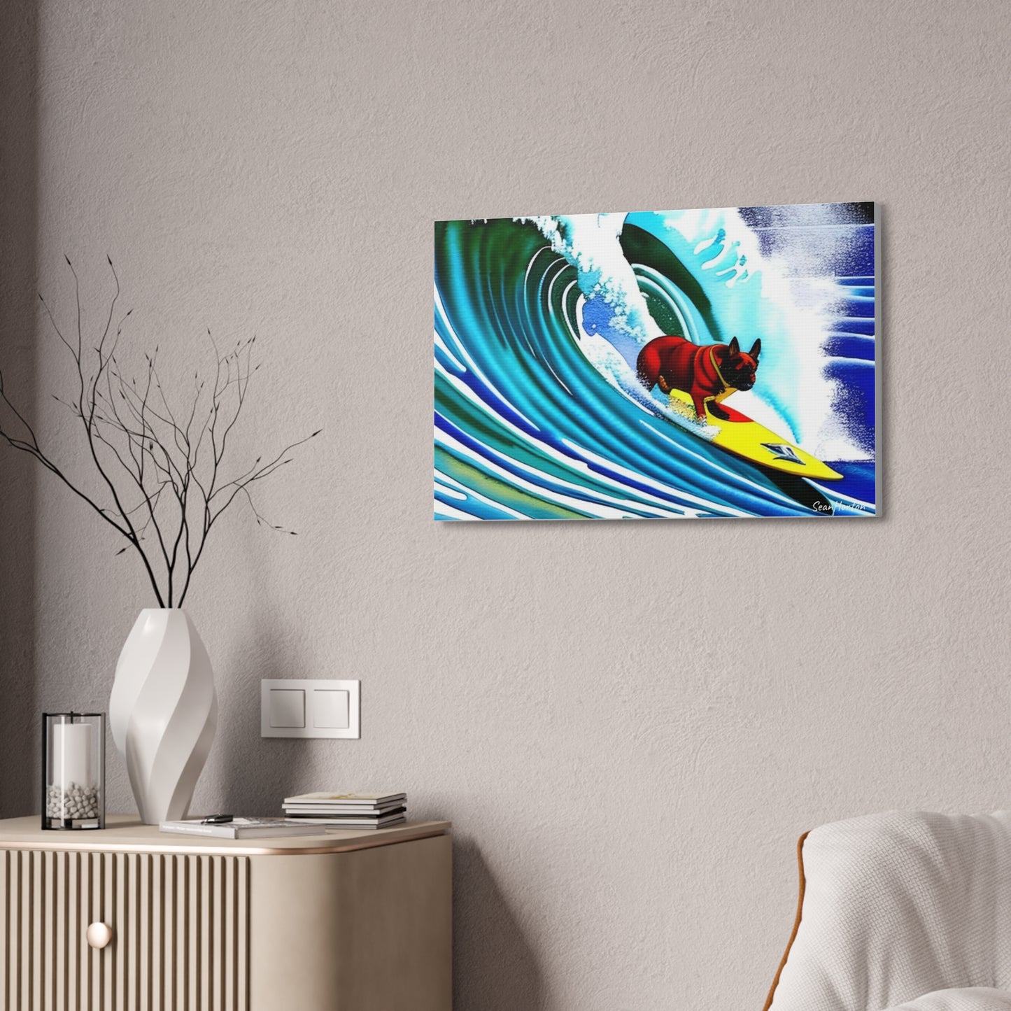 Surfing Frenchie (Horizontal) Canvas Stretched, 1.5''