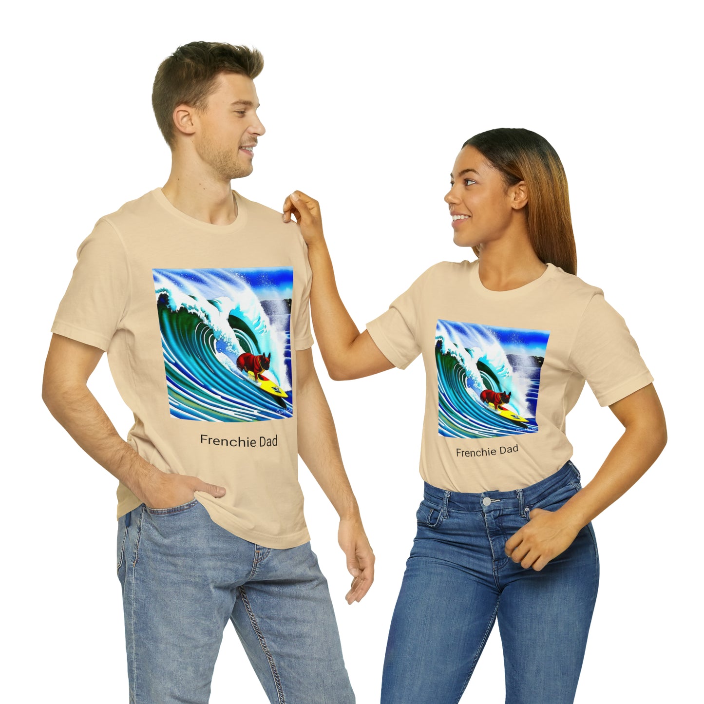 Surfing Frenchie/Frenchie Dad Unisex Jersey Short Sleeve Tee