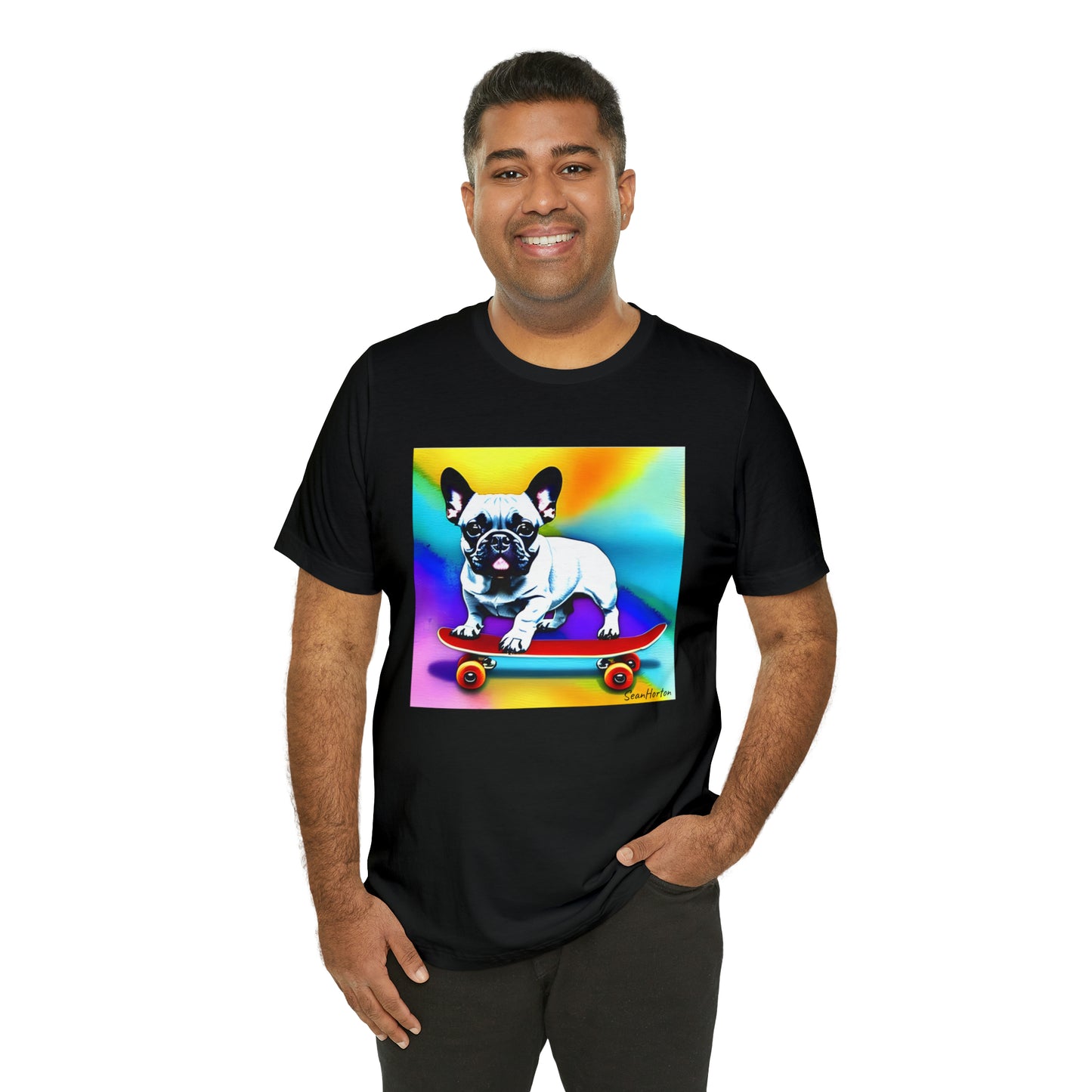 Frenchie on a Skateboard #3 Unisex Jersey Short Sleeve Tee