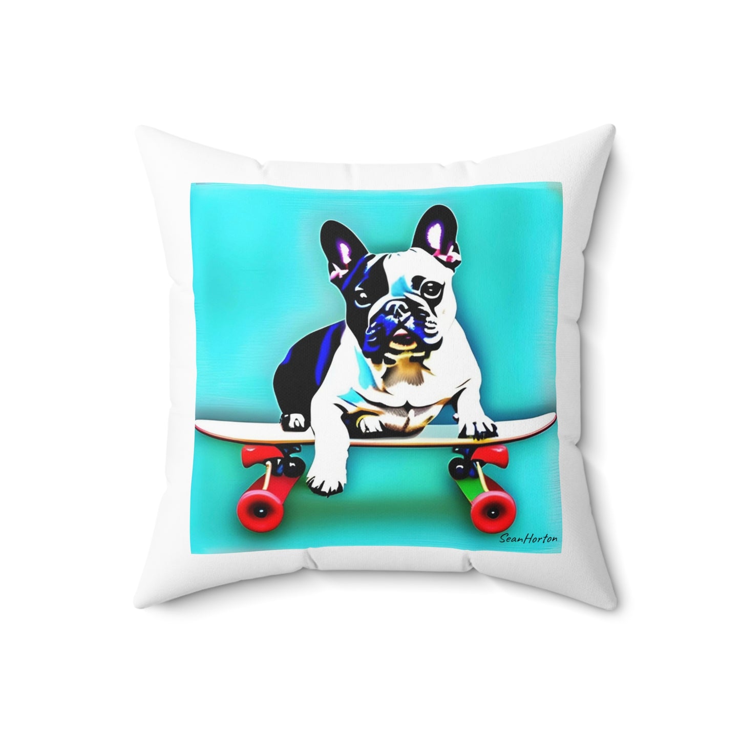 Frenchie on a Skateboard Spun Polyester Square Pillow