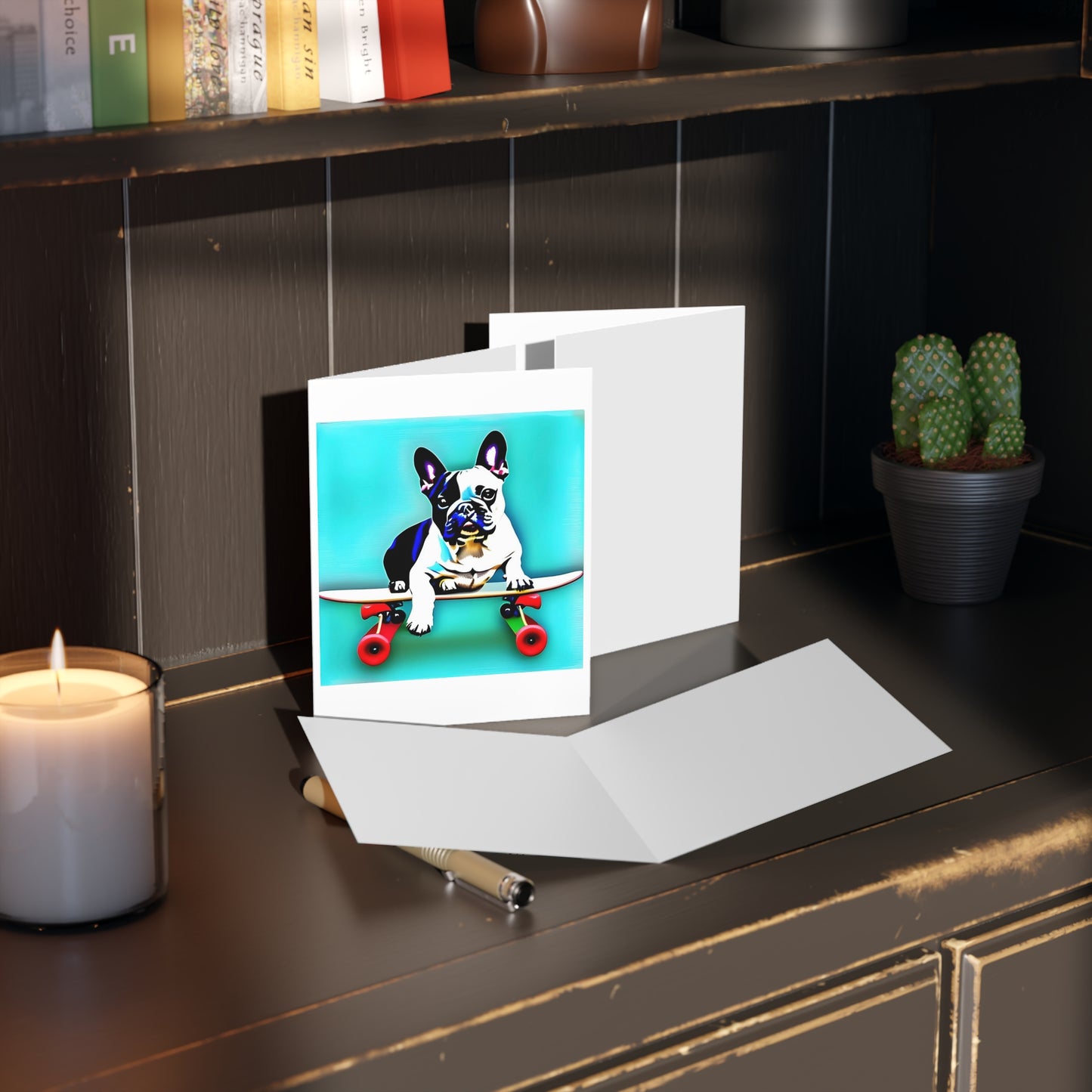 Frenchie on a Skateboard Greeting cards (8, 16, and 24 pcs)