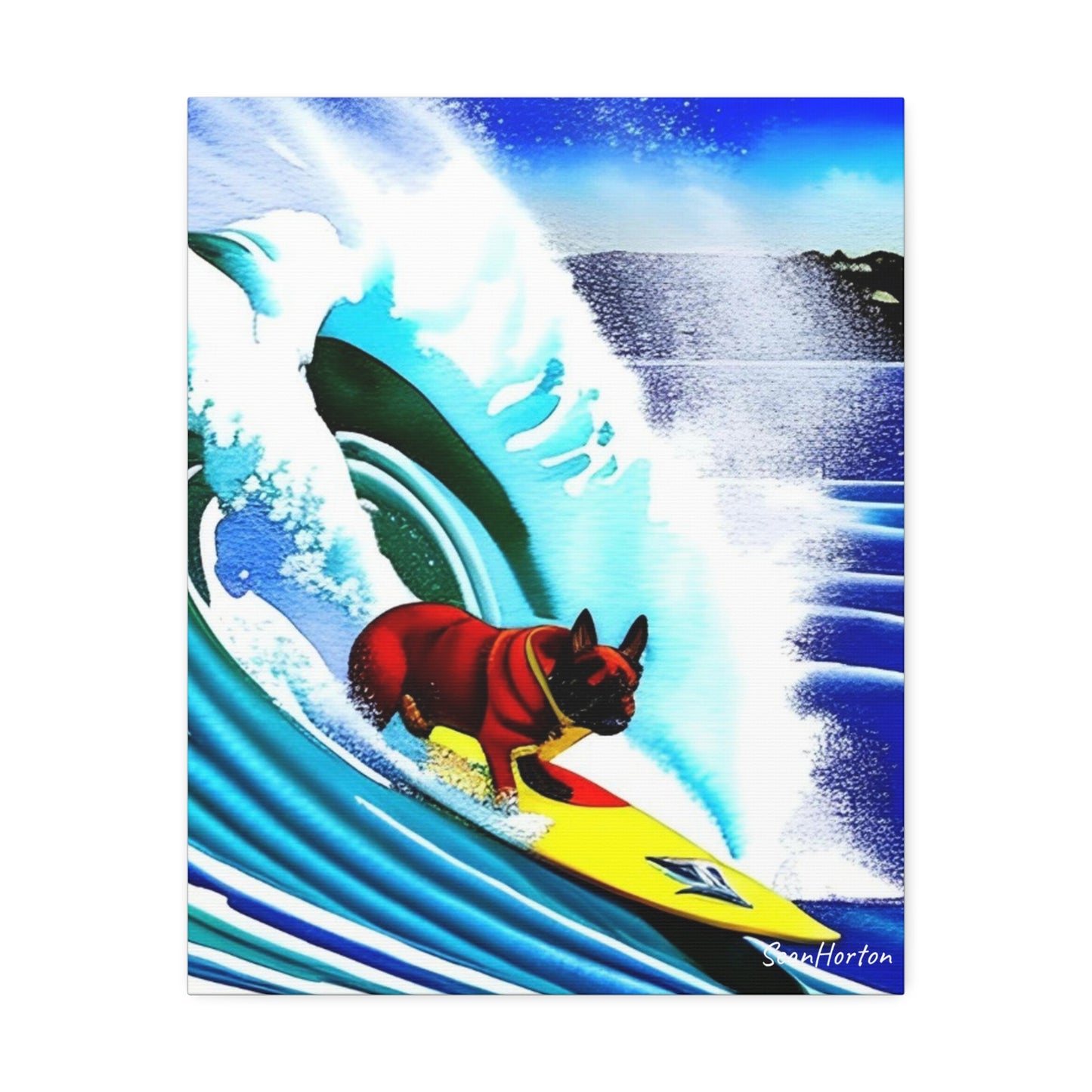Surfing Frenchie (Verticle) Canvas Stretched, 1.5''