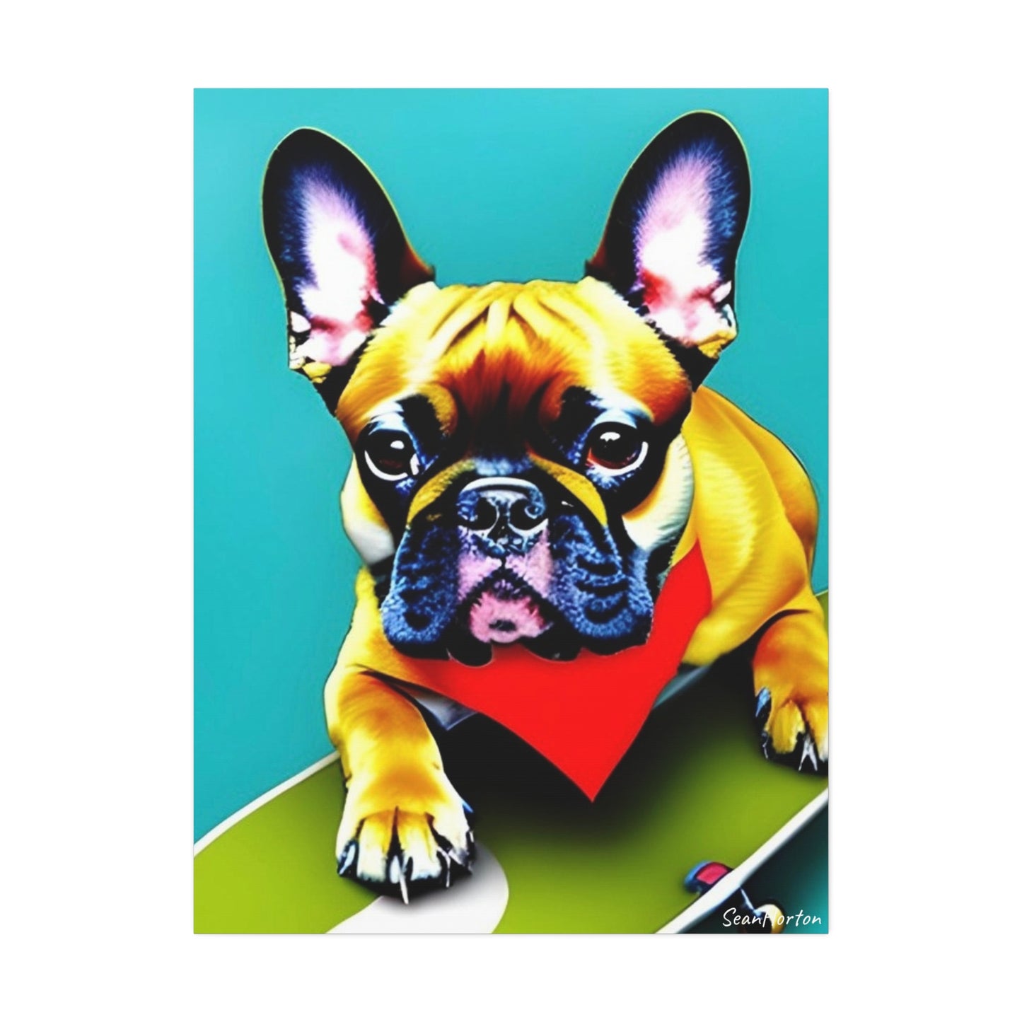 Frenchie on a Skateboard #2 (Verticle) Canvas Stretched, 1.5''