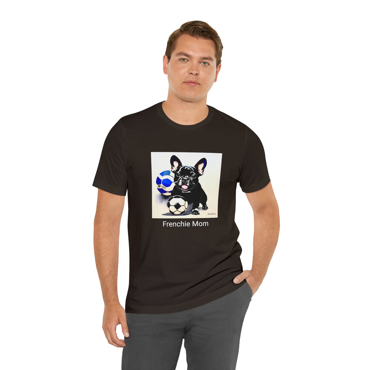 Frenchie with Soccer Ball/Frenchie Mom Unisex Jersey Short Sleeve Tee