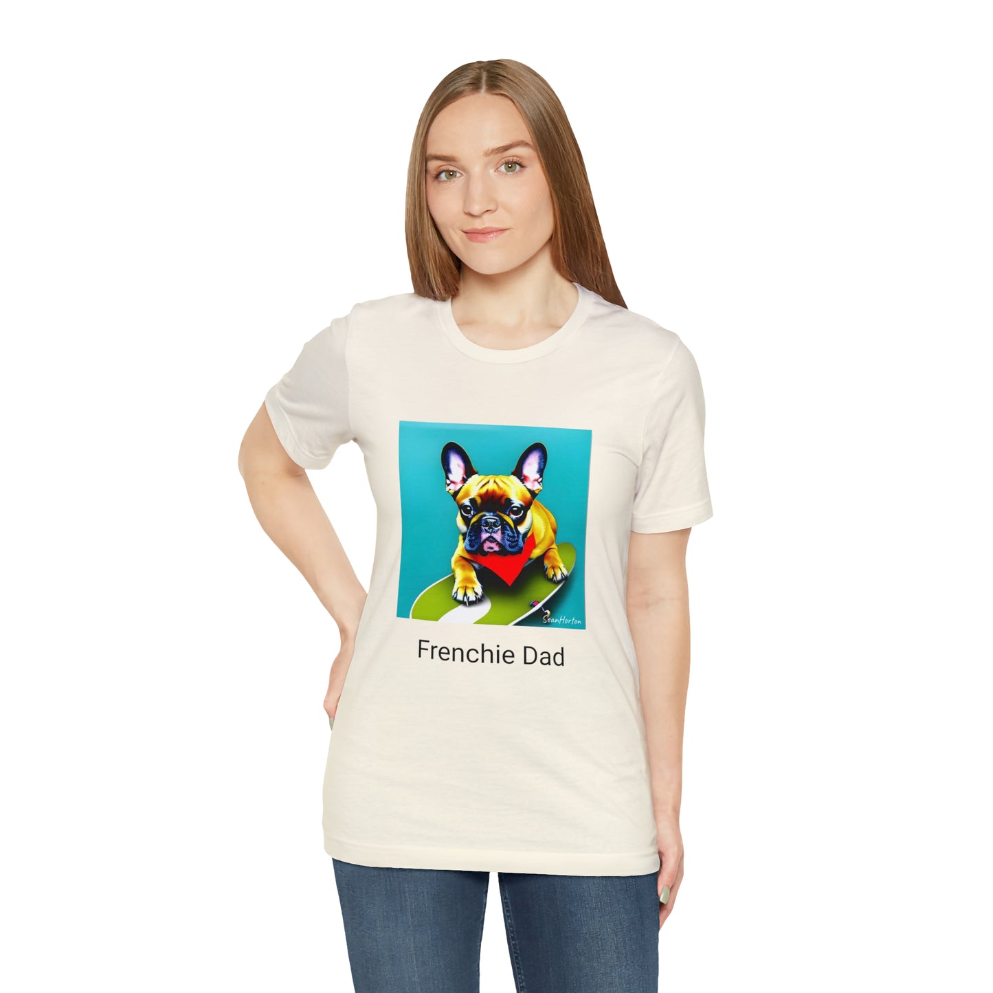 Frenchie on a Skateboard #2/Frenchie Dad Unisex Jersey Short Sleeve Tee