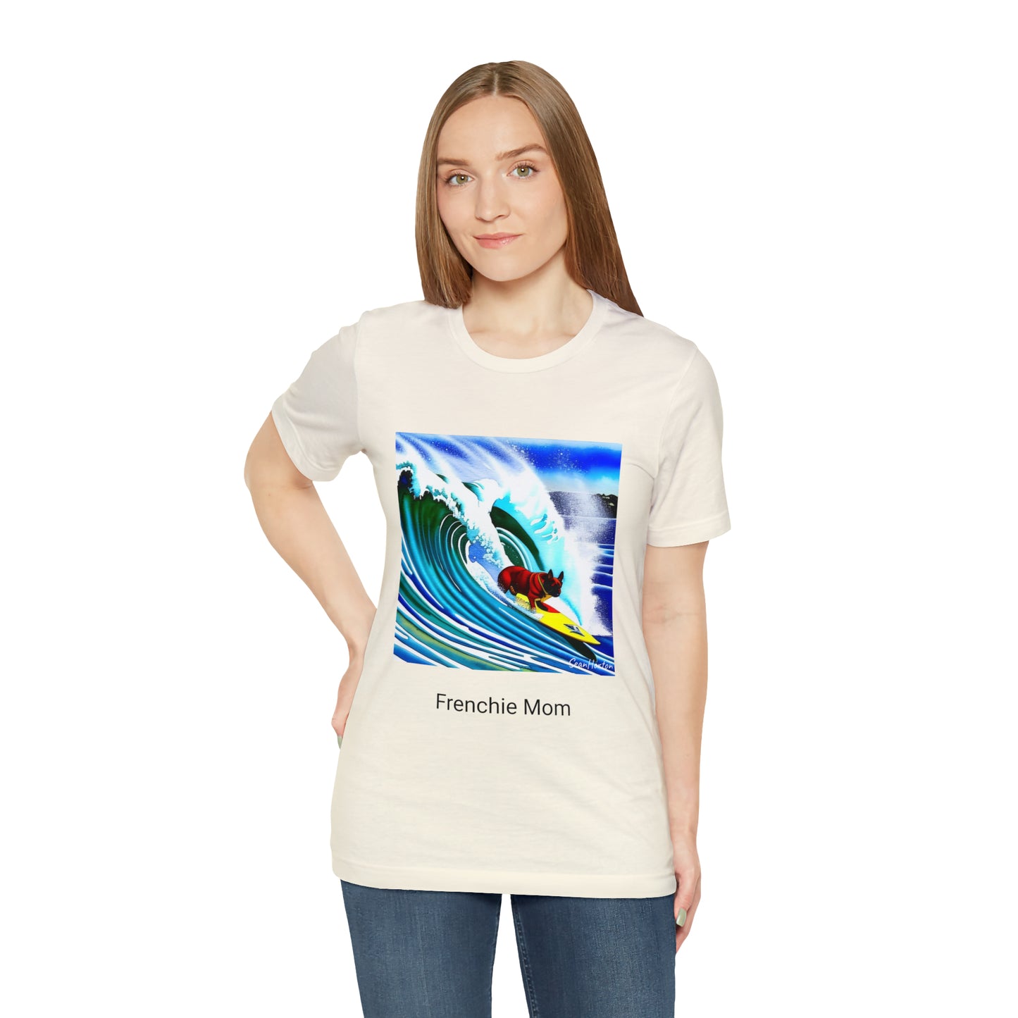 Surfing Frenchie/Frenchie Mom Unisex Jersey Short Sleeve Tee
