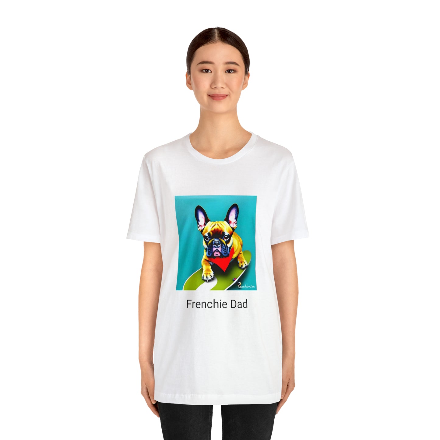 Frenchie on a Skateboard #2/Frenchie Dad Unisex Jersey Short Sleeve Tee