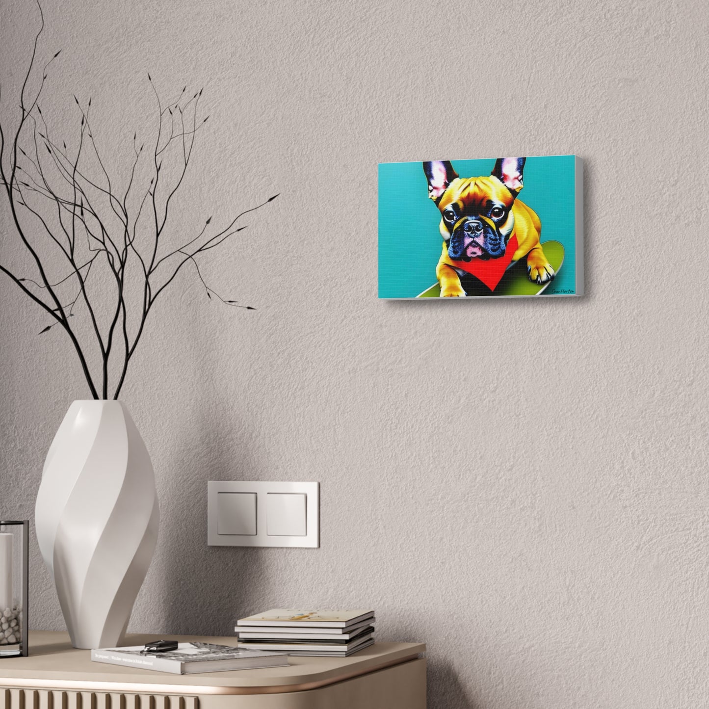 Frenchie on a Skateboard #2 (Horizontal) Canvas Stretched, 1.5''
