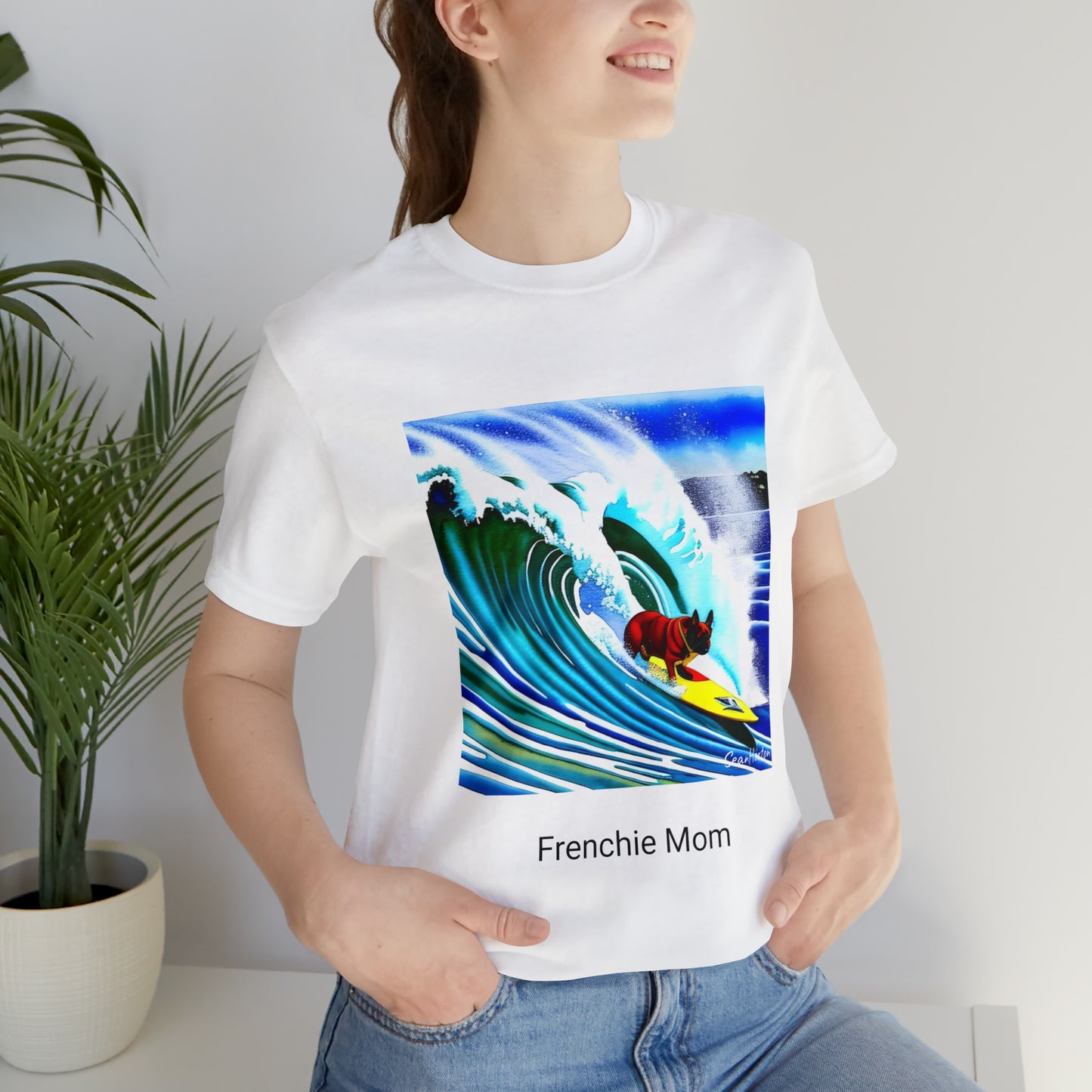 Surfing Frenchie/Frenchie Mom Unisex Jersey Short Sleeve Tee