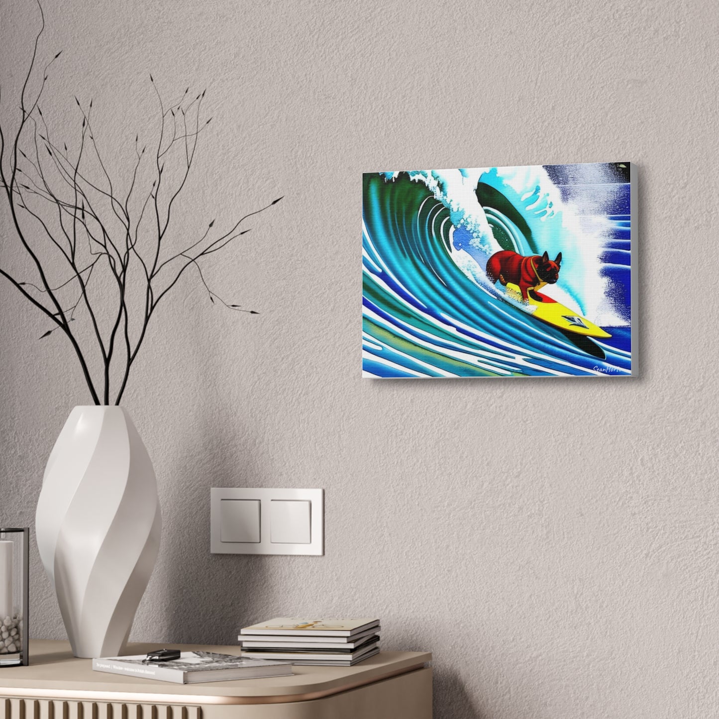 Surfing Frenchie (Horizontal) Canvas Stretched, 1.5''