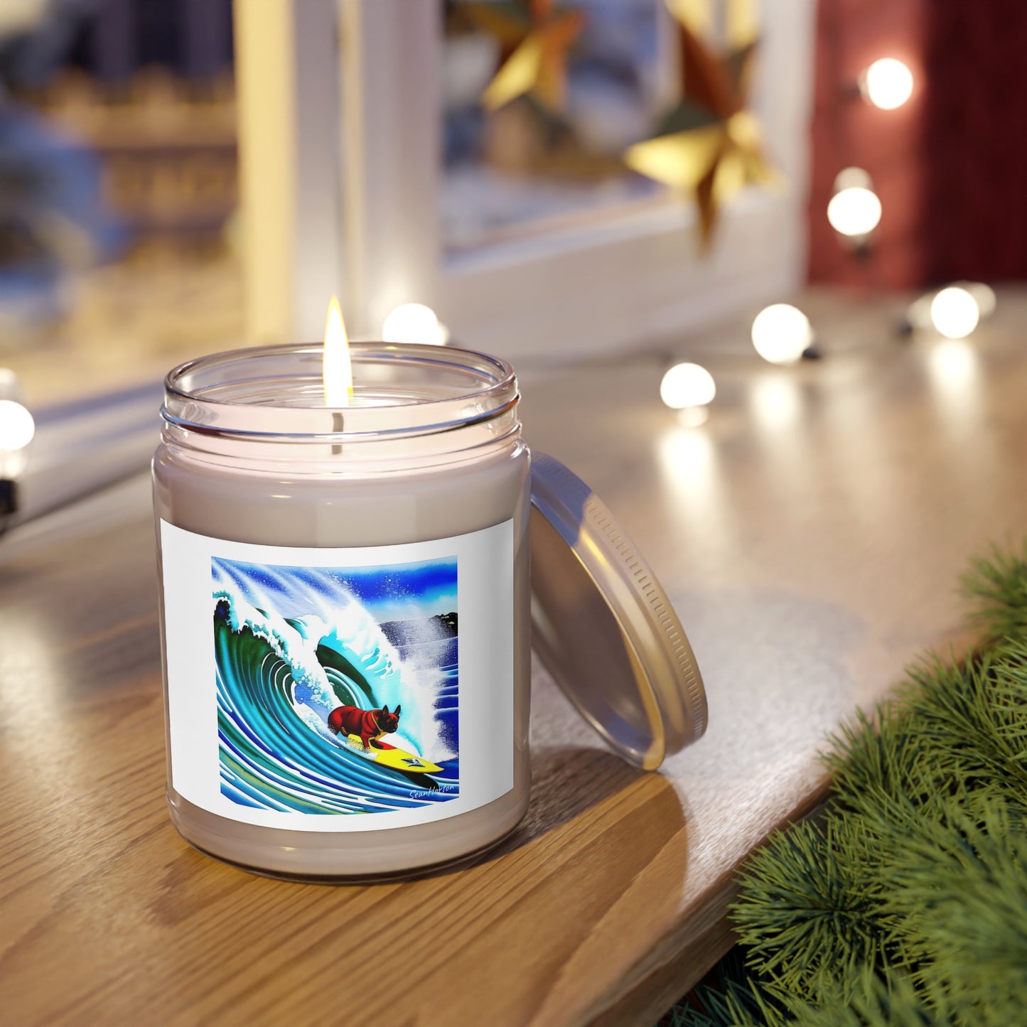Surfing Frenchie Scented Candles, 9oz
