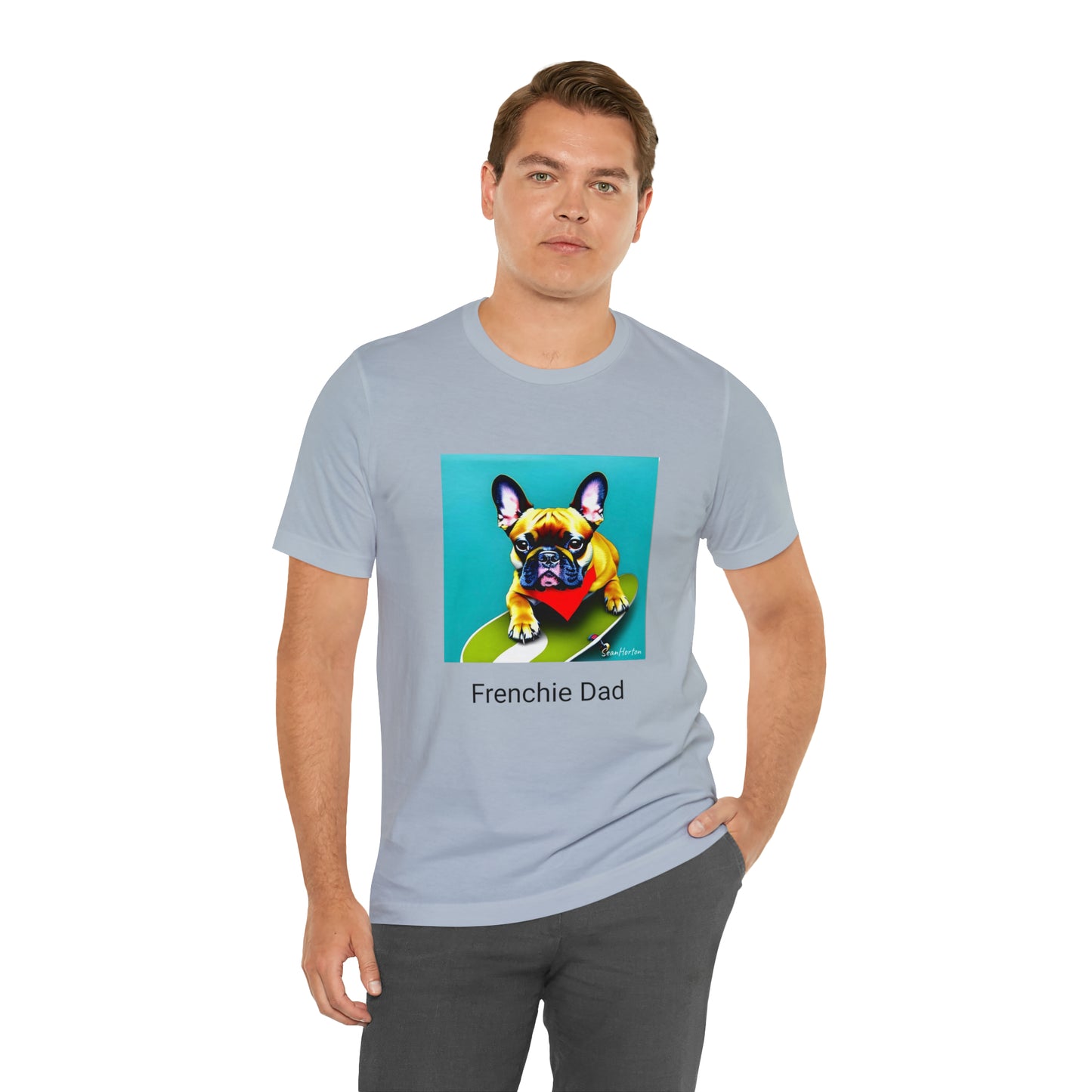 Frenchie on a Skateboard #2/Frenchie Dad Unisex Jersey Short Sleeve Tee