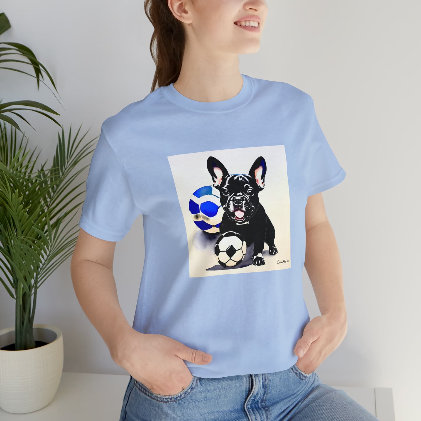Frenchie with Soccer Ball Unisex Jersey Short Sleeve Tee