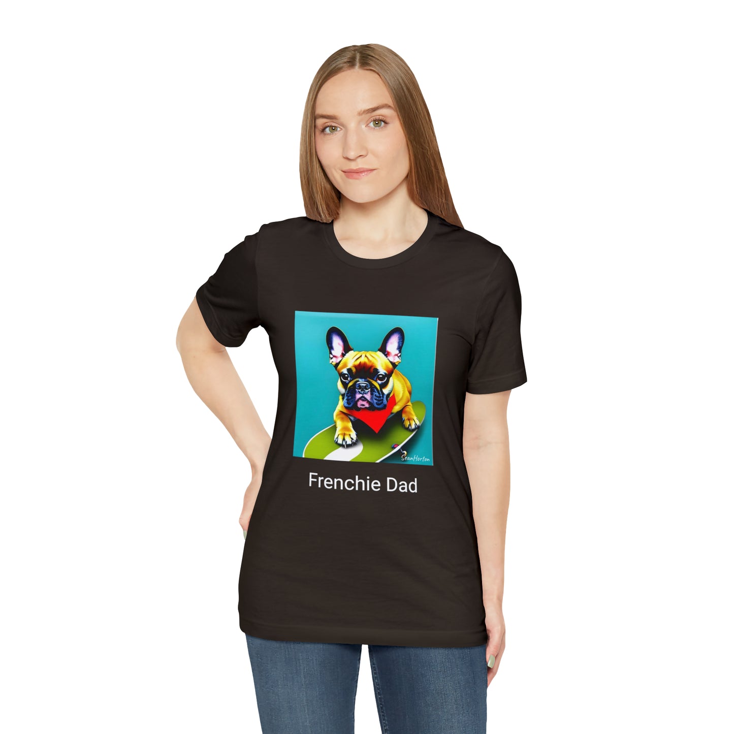 Frenchie on a Skateboard #2/Frenchie Dad Unisex Jersey Short Sleeve Tee
