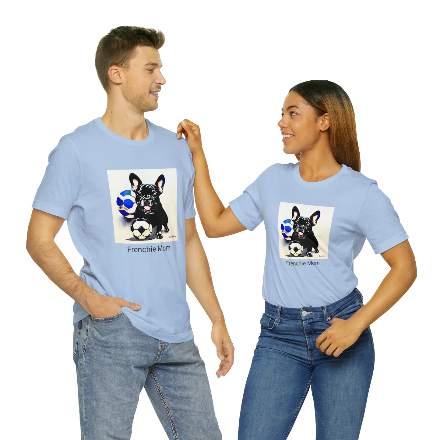 Frenchie with Soccer Ball/Frenchie Mom Unisex Jersey Short Sleeve Tee