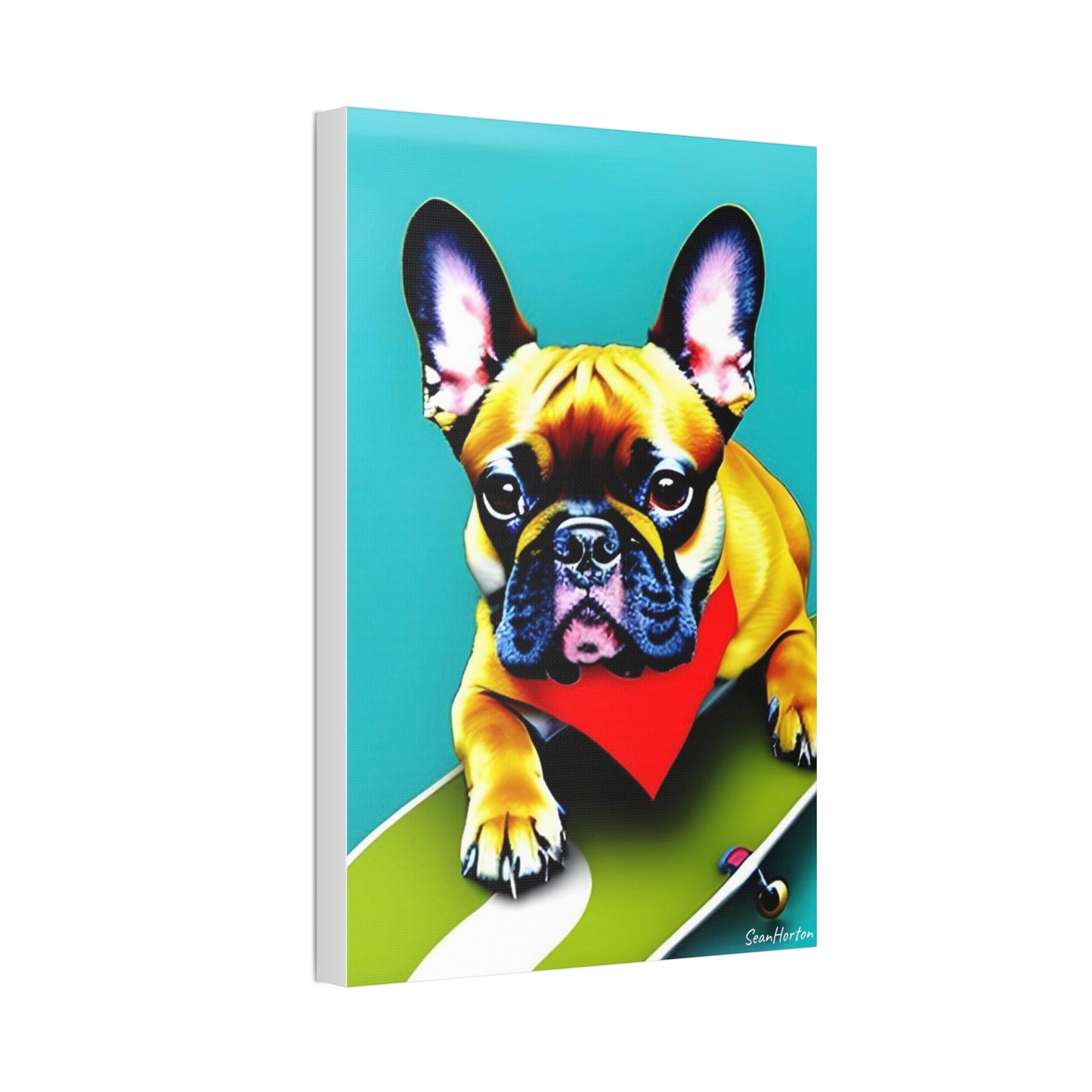 Frenchie on a Skateboard #2 (Verticle) Canvas Stretched, 1.5''