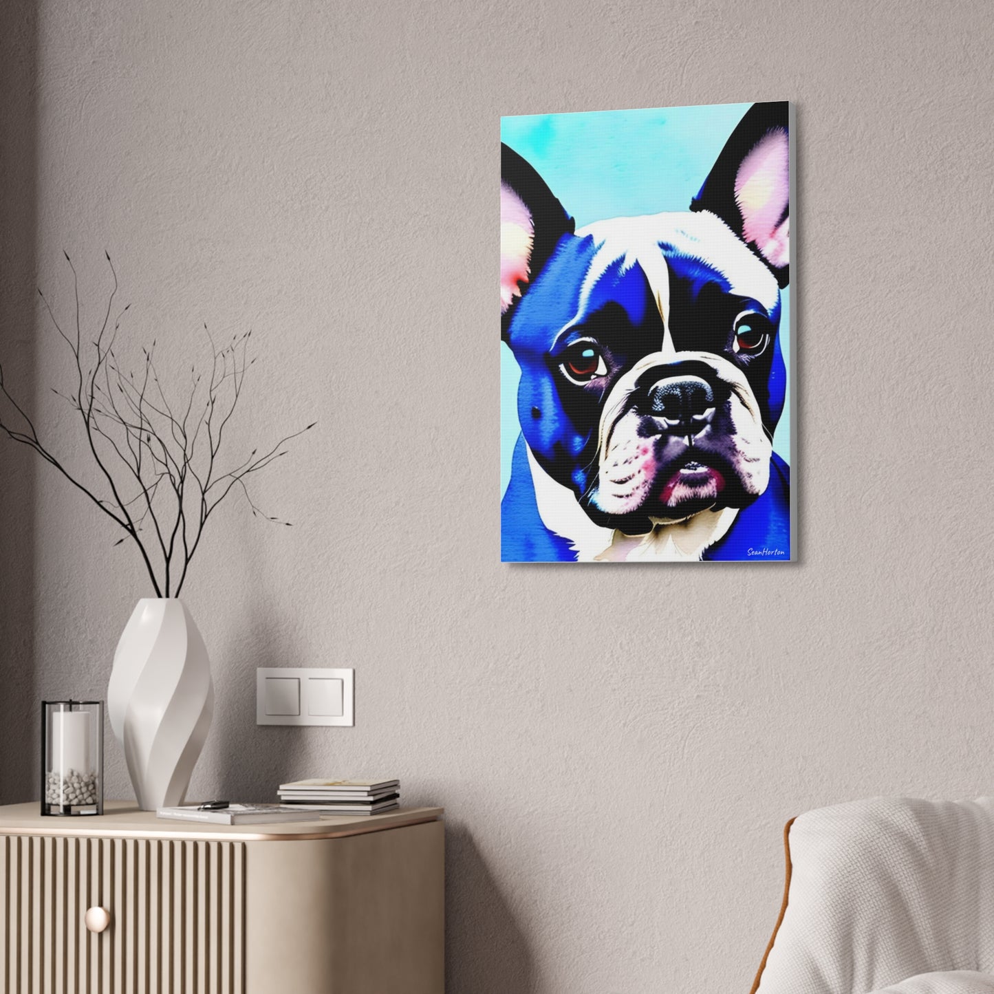 Blue Frenchie (Verticle) Canvas Stretched, 1.5''