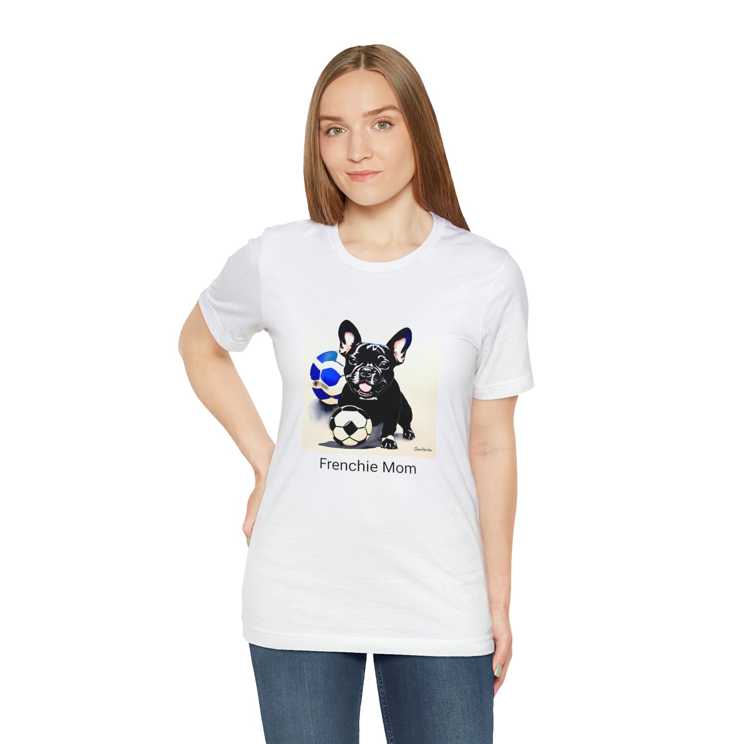 Frenchie with Soccer Ball/Frenchie Mom Unisex Jersey Short Sleeve Tee