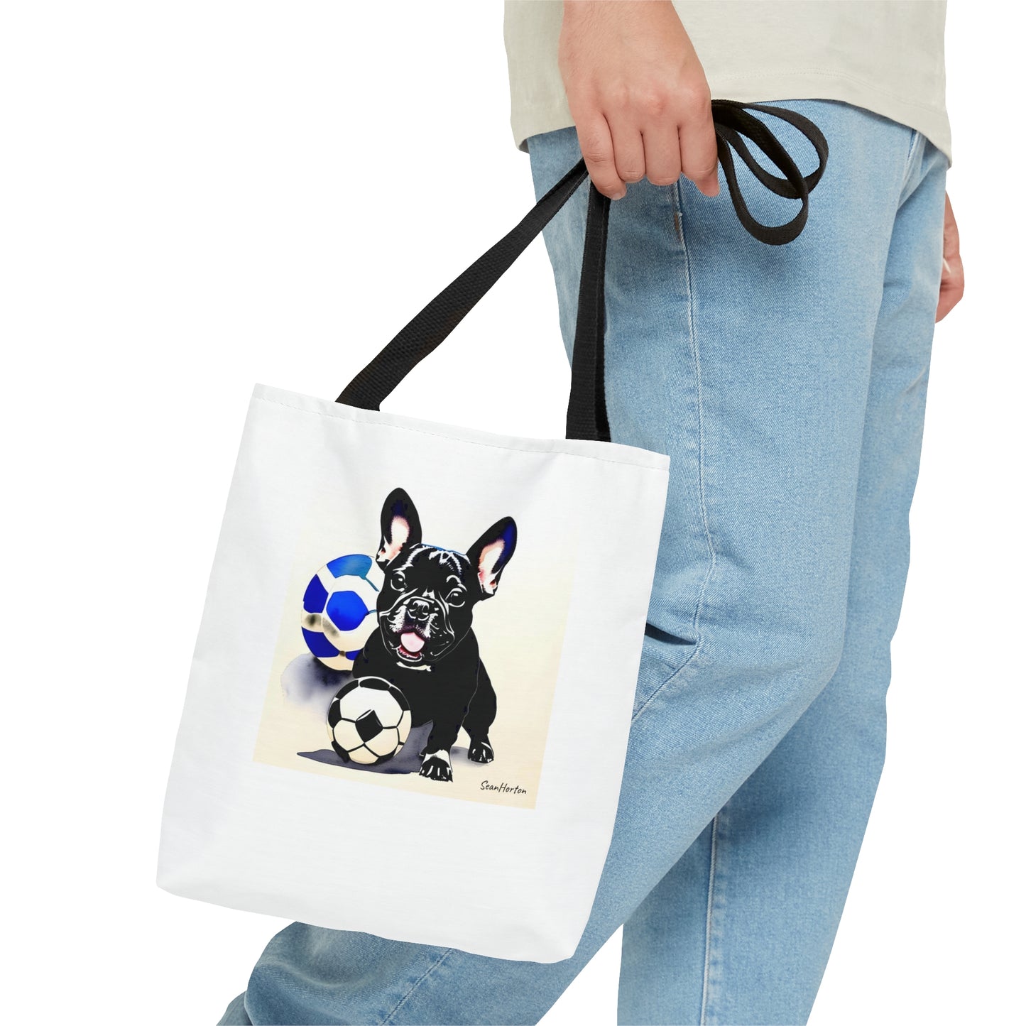 Frenchie with a Soccer Ball Tote Bag (AOP)