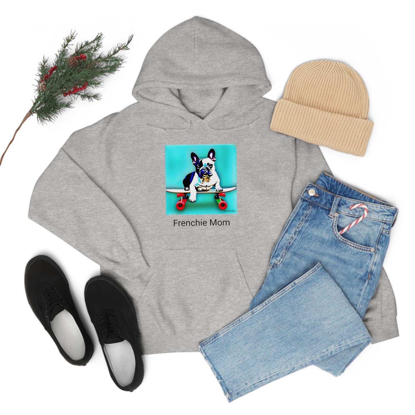 Frenchie on a Skateboard/Frenchie Mom Unisex Heavy Blend™ Hooded Sweatshirt