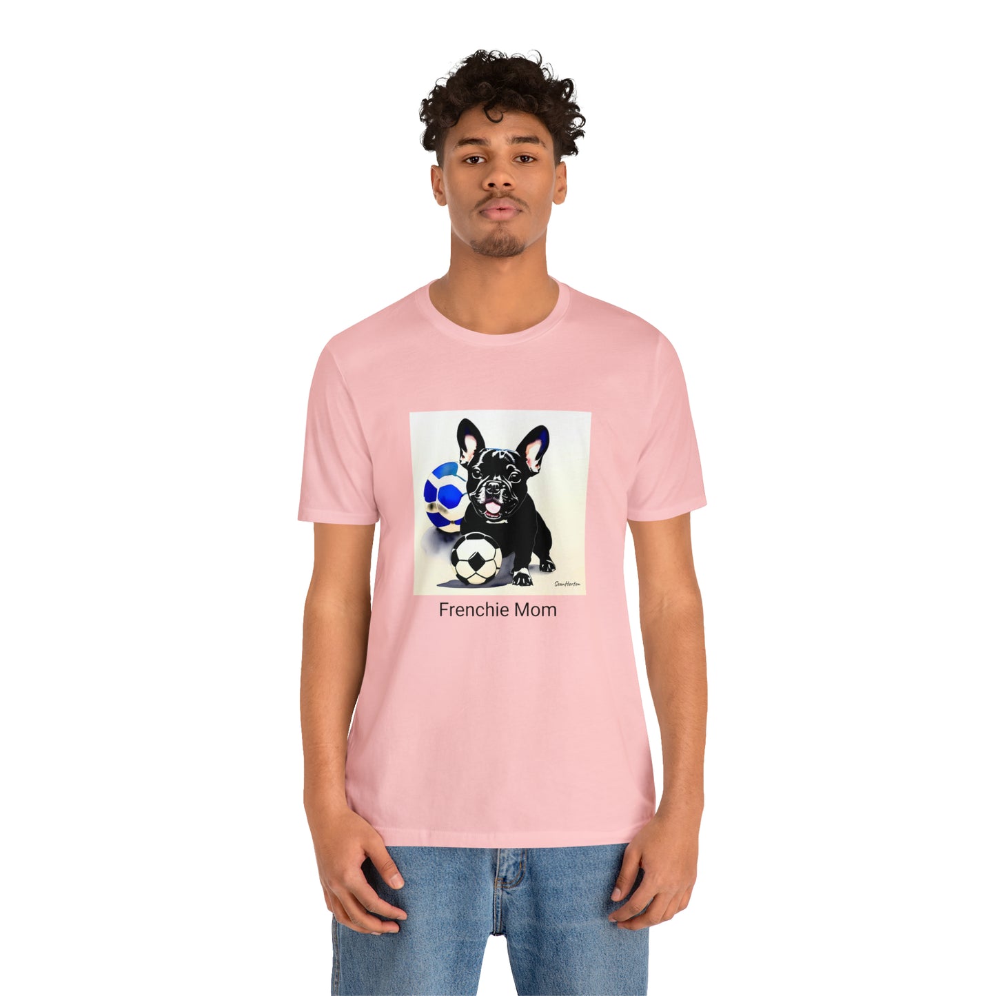 Frenchie with Soccer Ball/Frenchie Mom Unisex Jersey Short Sleeve Tee