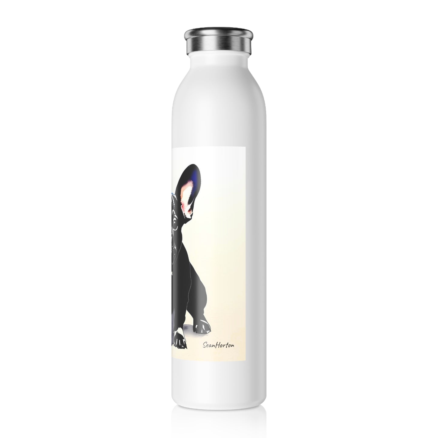 Frenchie with a Soccer Ball Slim Water Bottle