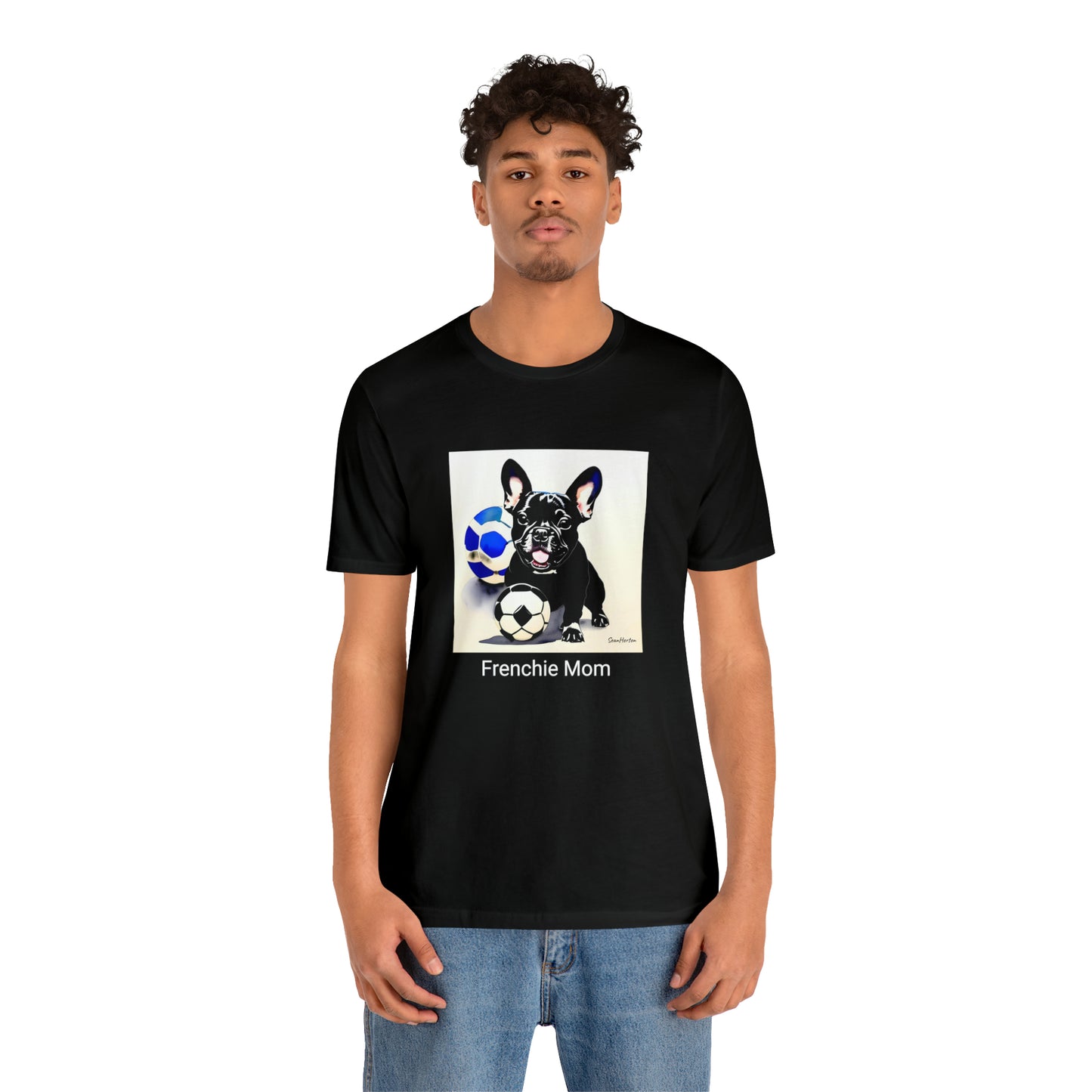 Frenchie with Soccer Ball/Frenchie Mom Unisex Jersey Short Sleeve Tee