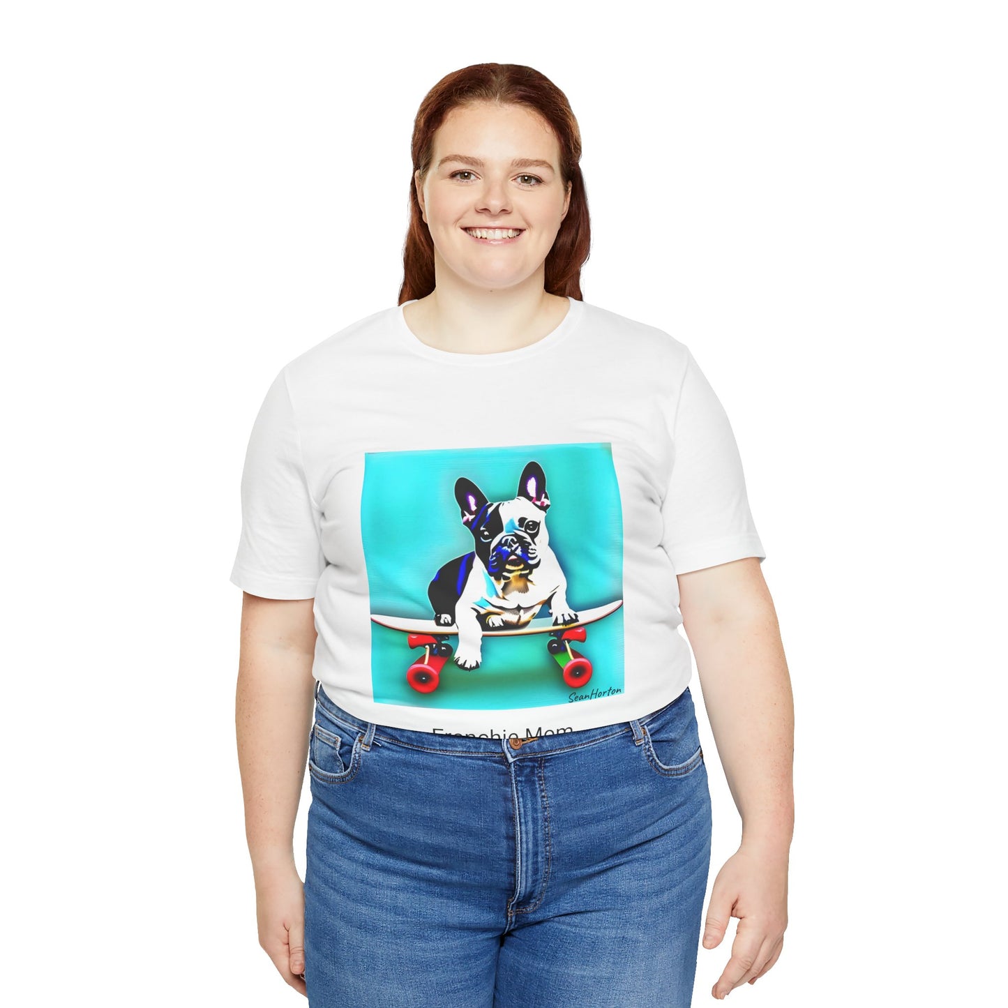 Frenchie on a Skateboard/Frenchie Mom Unisex Jersey Short Sleeve Tee