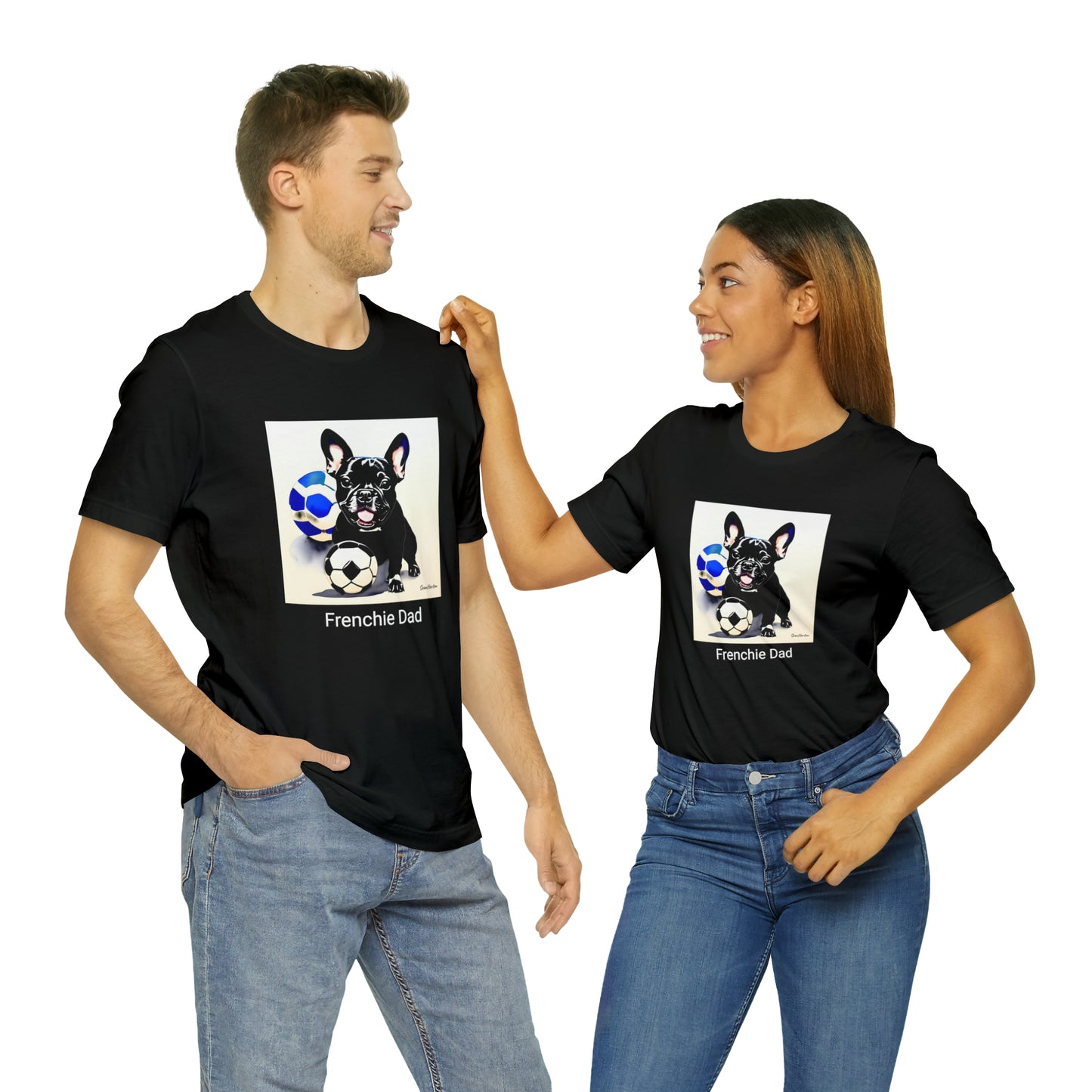 Frenchie with Soccer Ball/Frenchie Dad Unisex Jersey Short Sleeve Tee