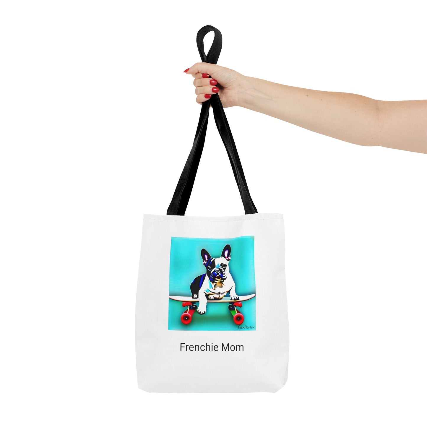 Frenchie on a Skateboard/Frenchie Mom Tote Bag (AOP)