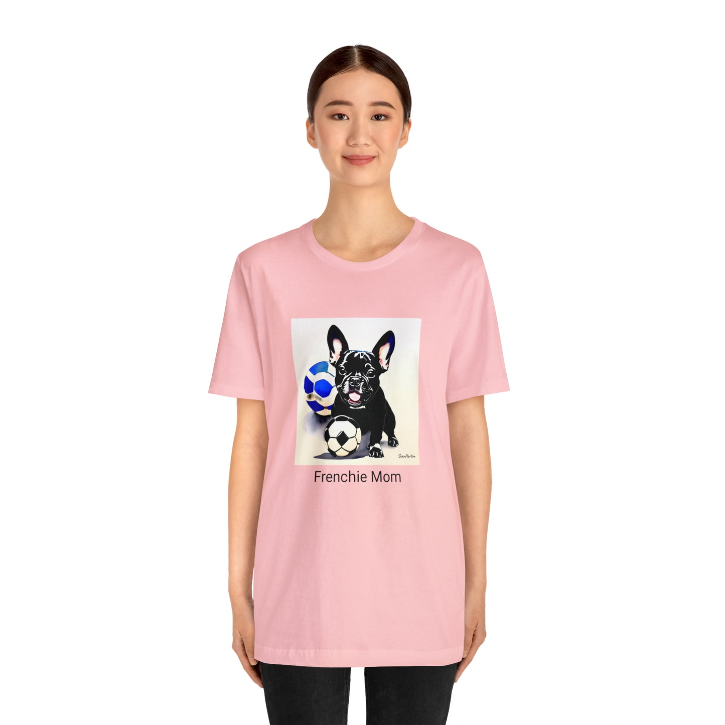 Frenchie with Soccer Ball/Frenchie Mom Unisex Jersey Short Sleeve Tee