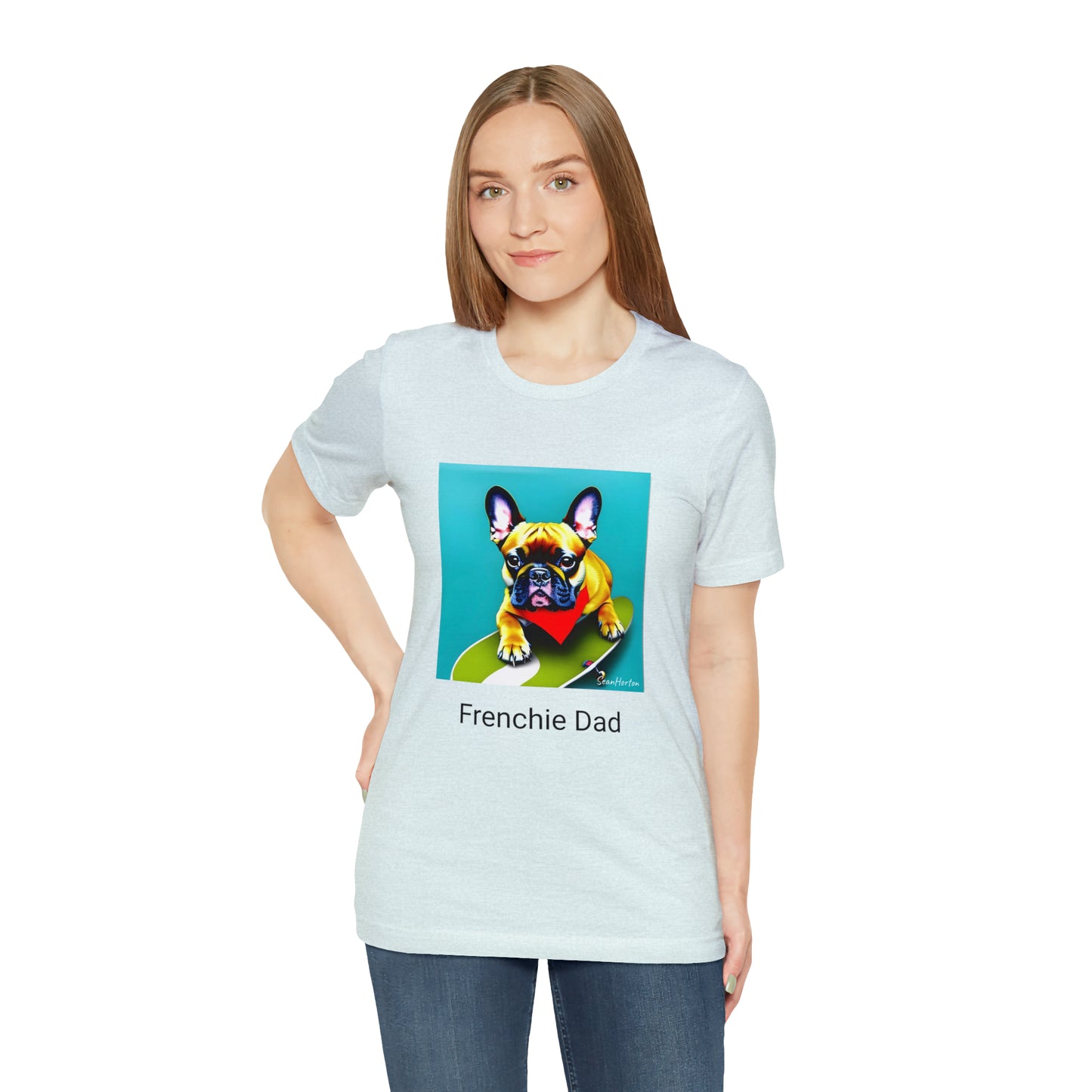 Frenchie on a Skateboard #2/Frenchie Dad Unisex Jersey Short Sleeve Tee